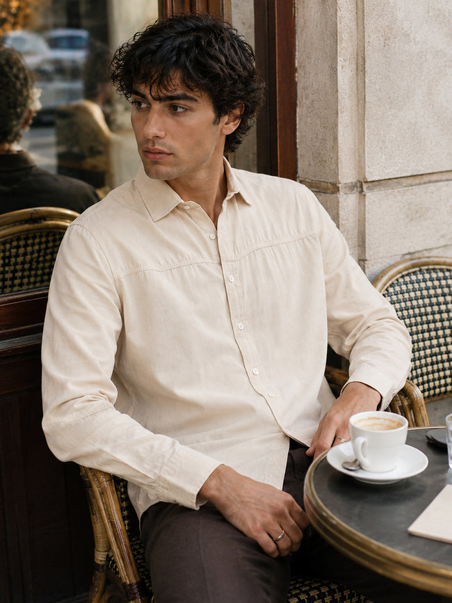 Men Beige Solid Shirt
