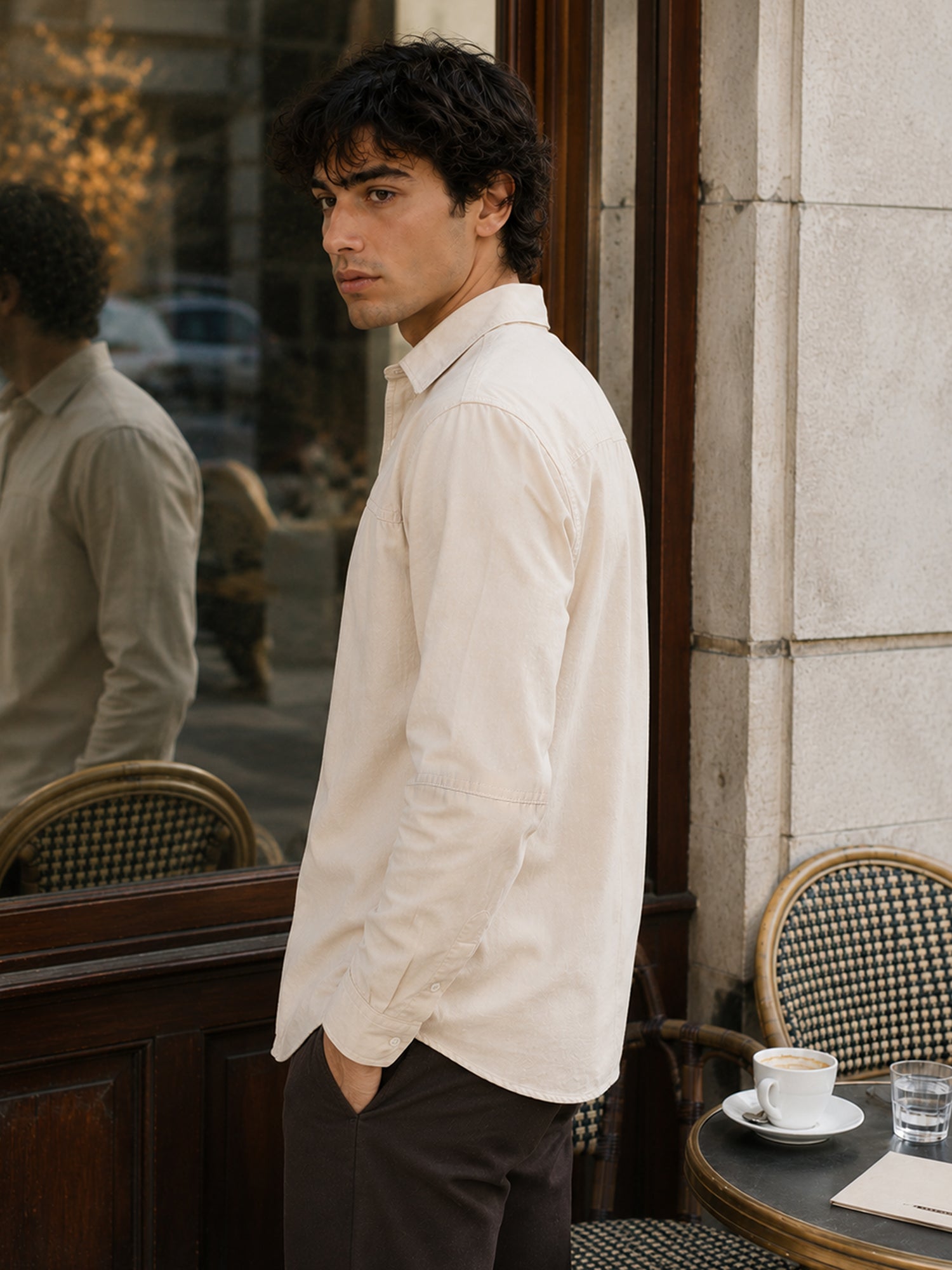 Men Beige Solid Shirt