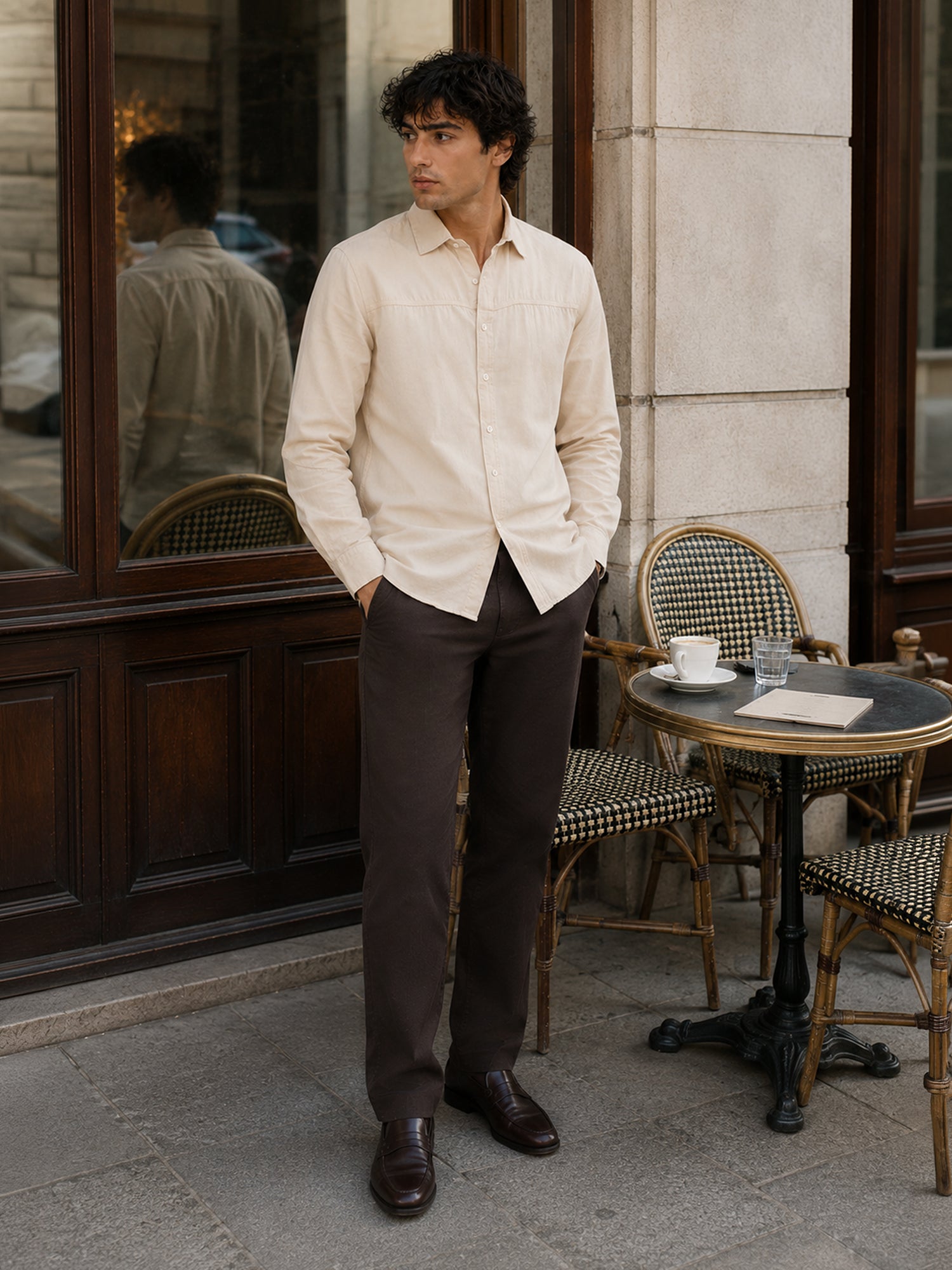 Men Beige Solid Shirt