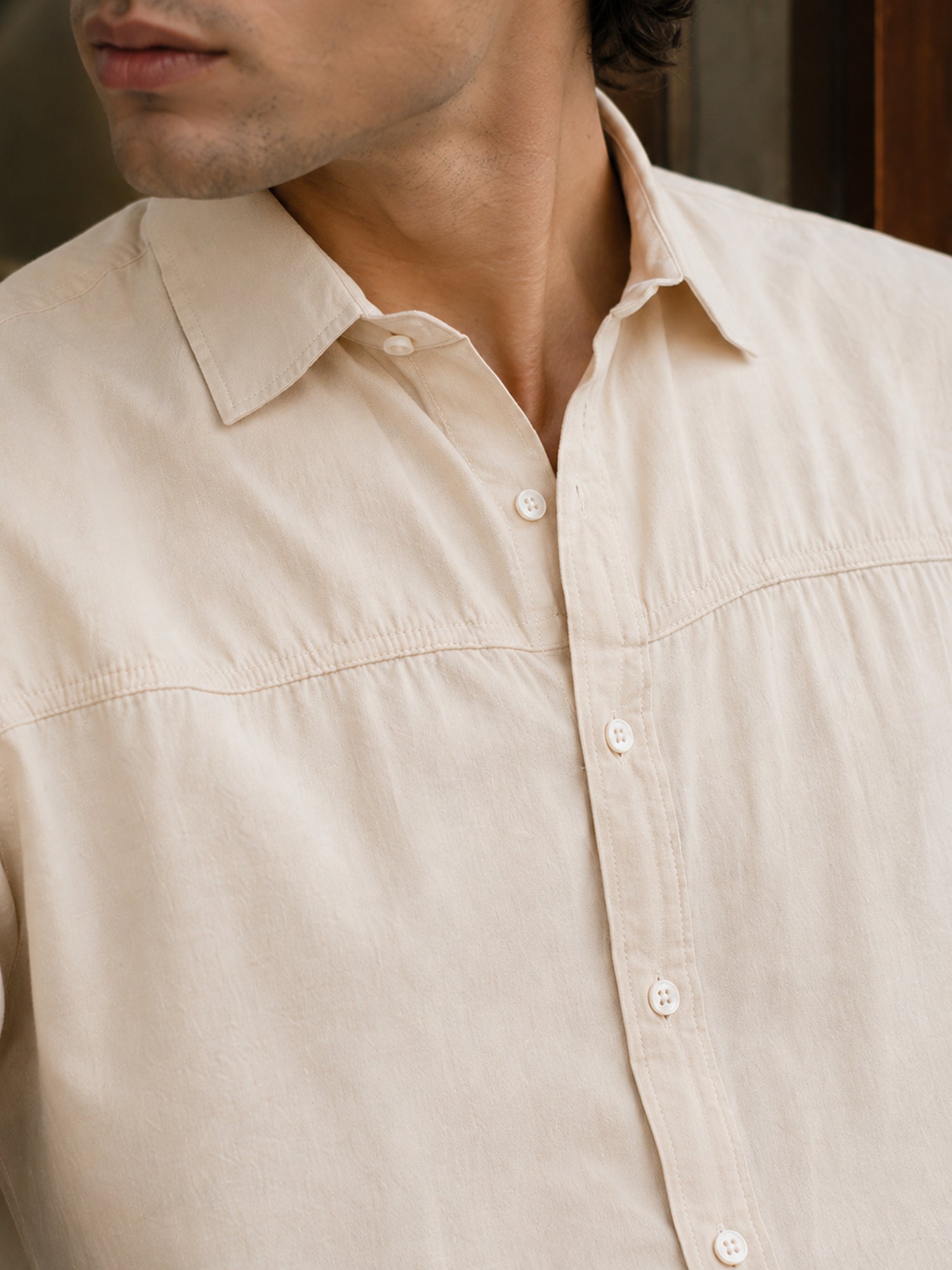 Men Beige Solid Shirt