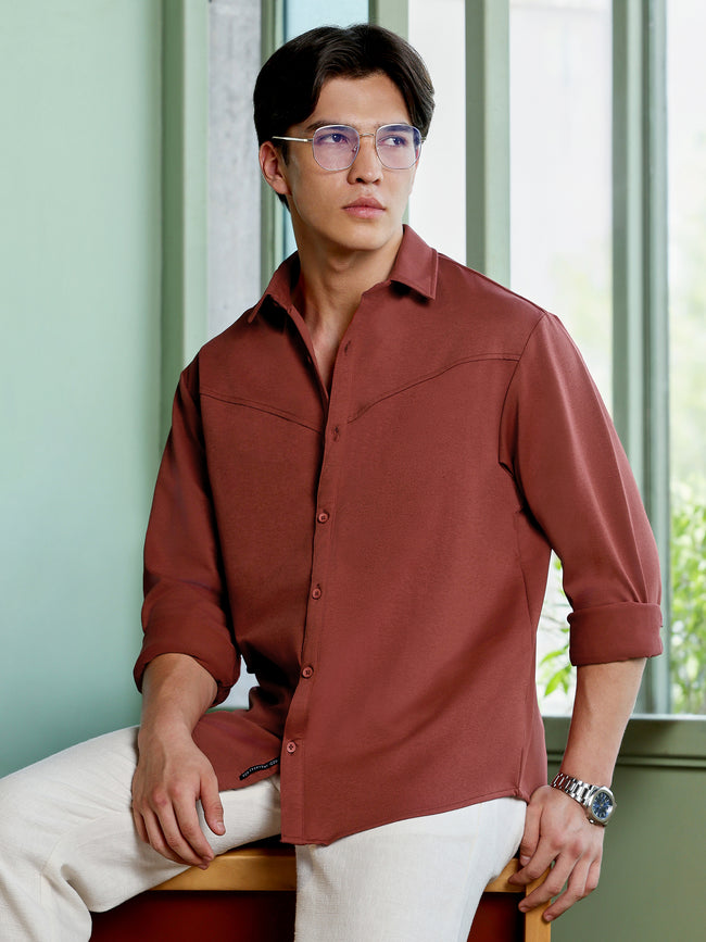 Men Rust Solid Casual Shirt