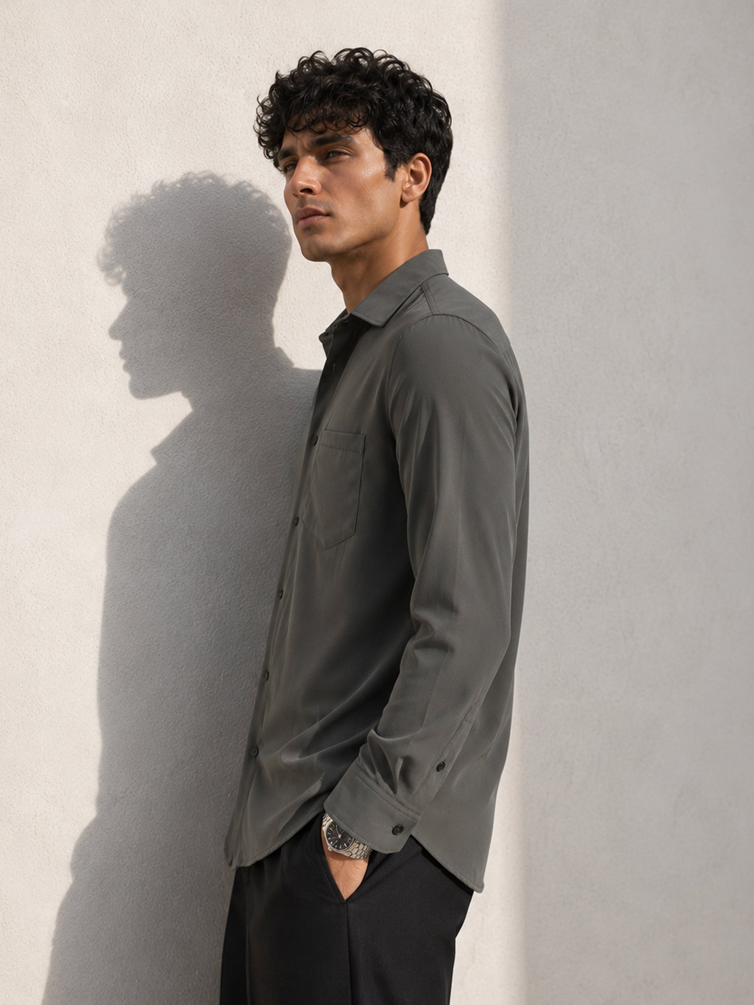 Men Grey Solid Shirt