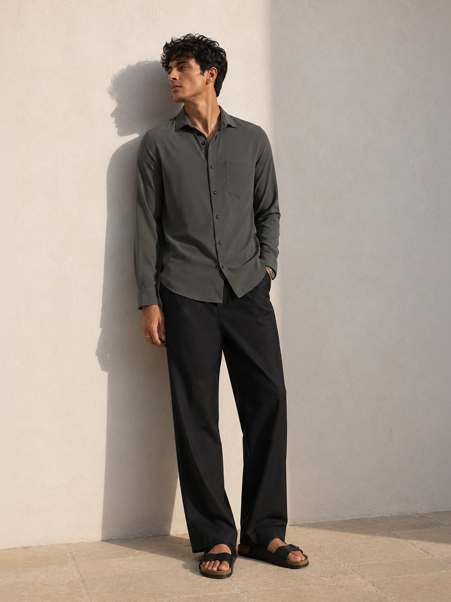 Men Grey Solid Shirt
