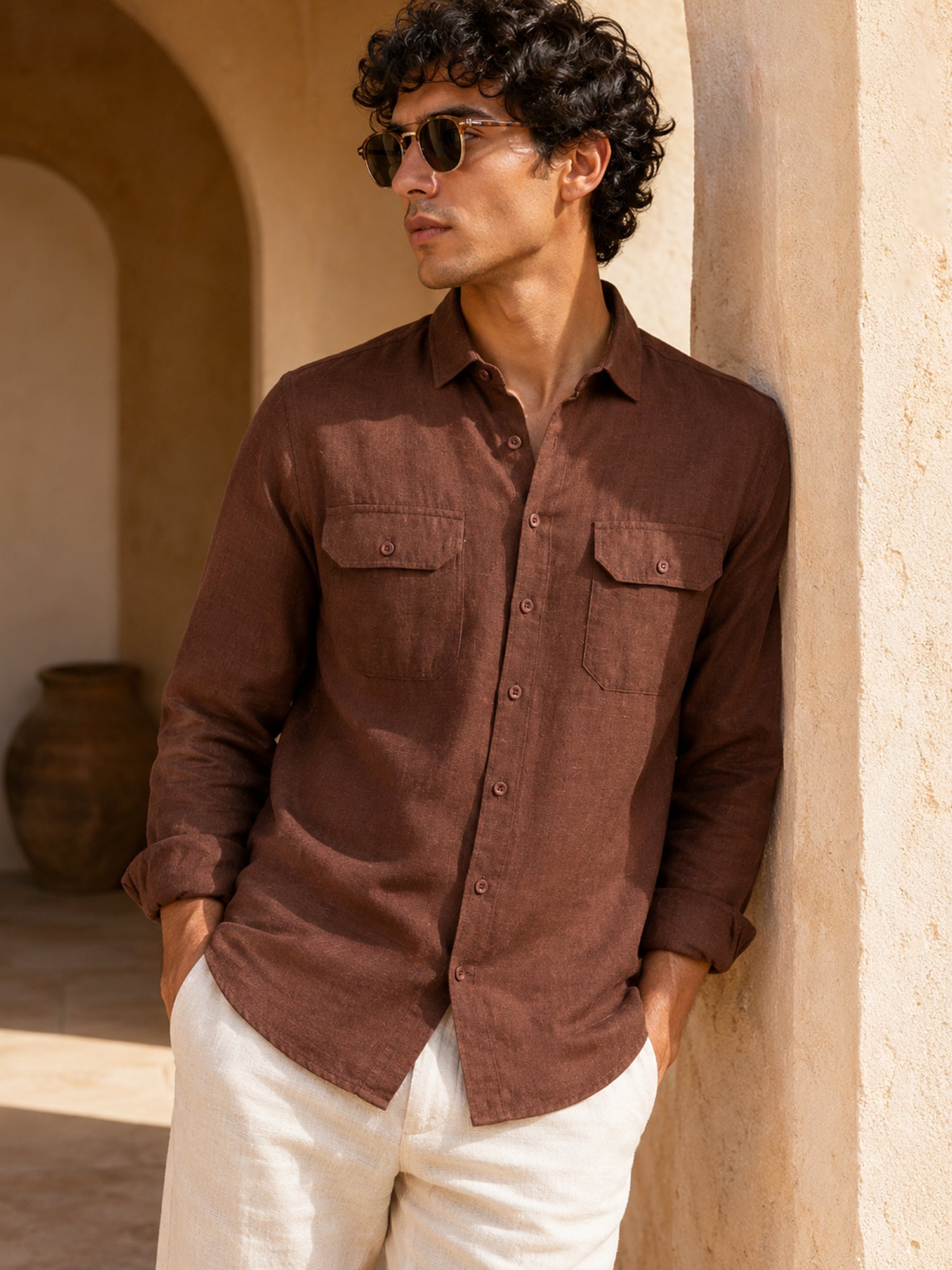 Men Brown Solid Shirt