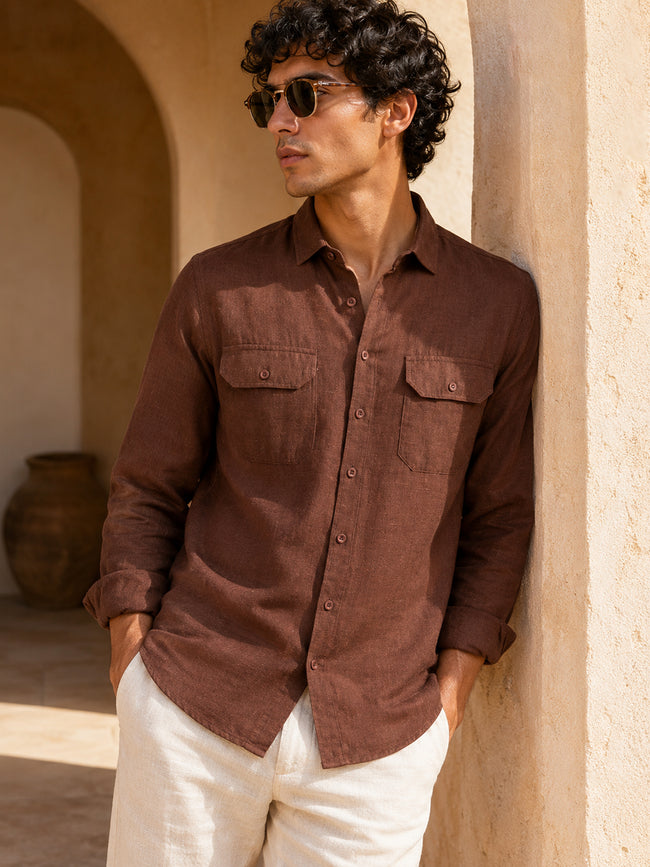 Men Brown Solid Shirt