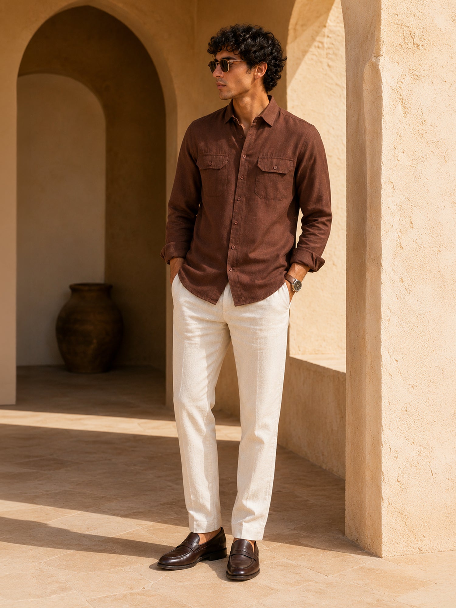 Men Brown Solid Shirt