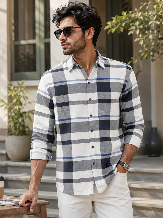 Men White Check Full Sleeves Shirt