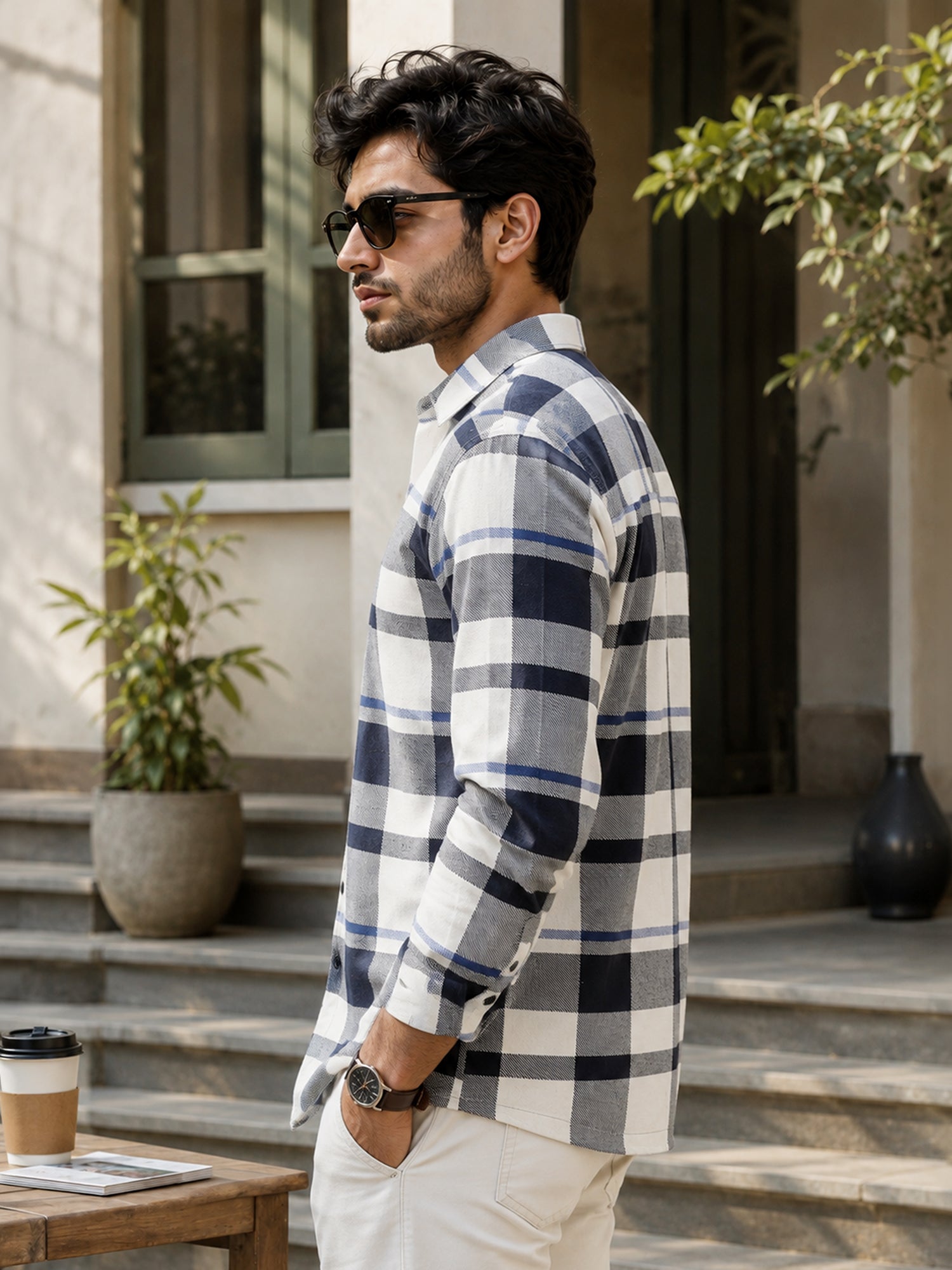 Men White Check Full Sleeves Shirt
