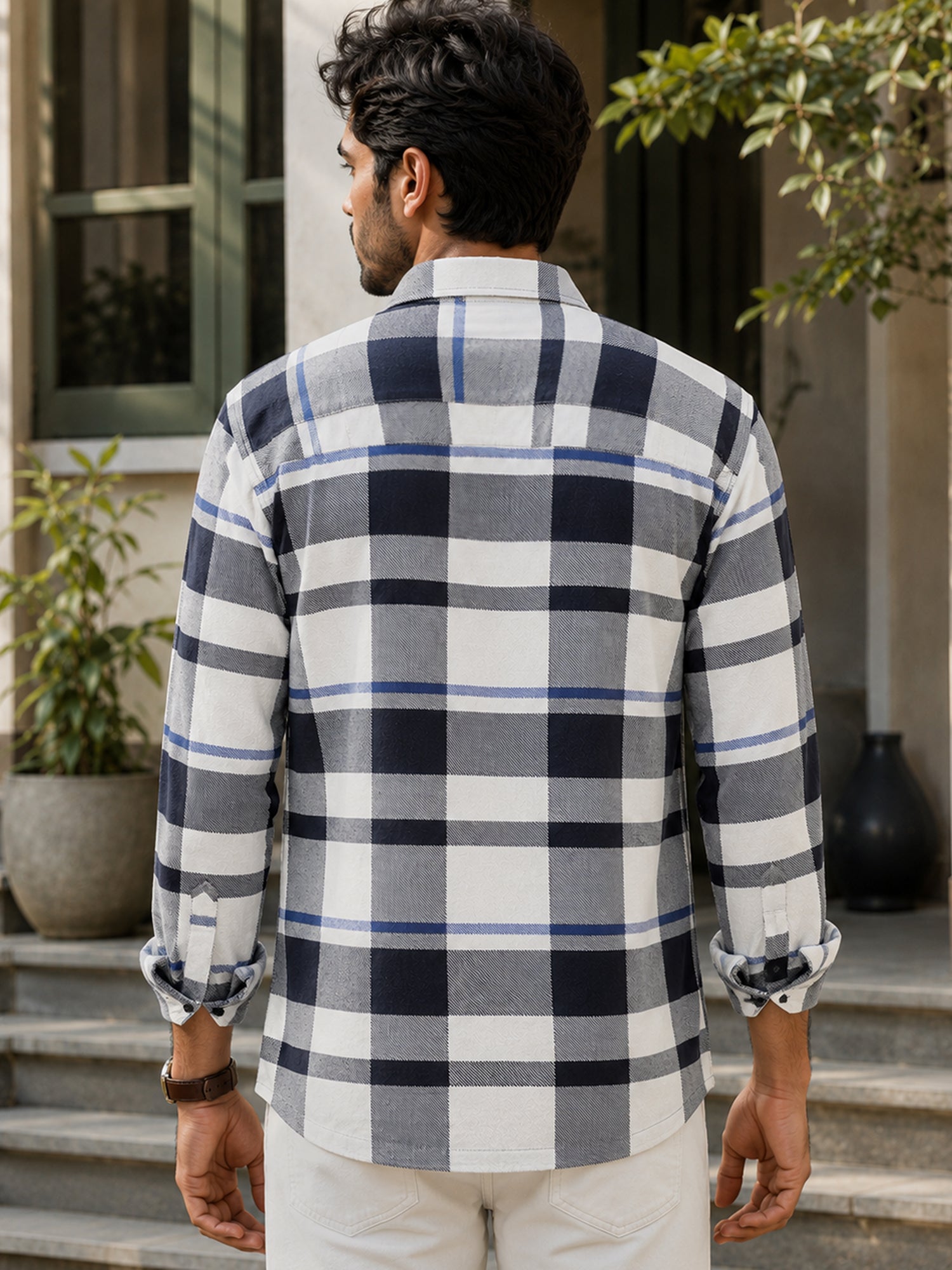 Men White Check Full Sleeves Shirt