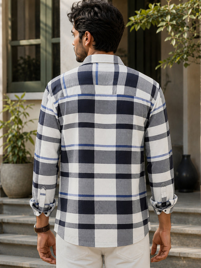 Men White Check Full Sleeves Shirt