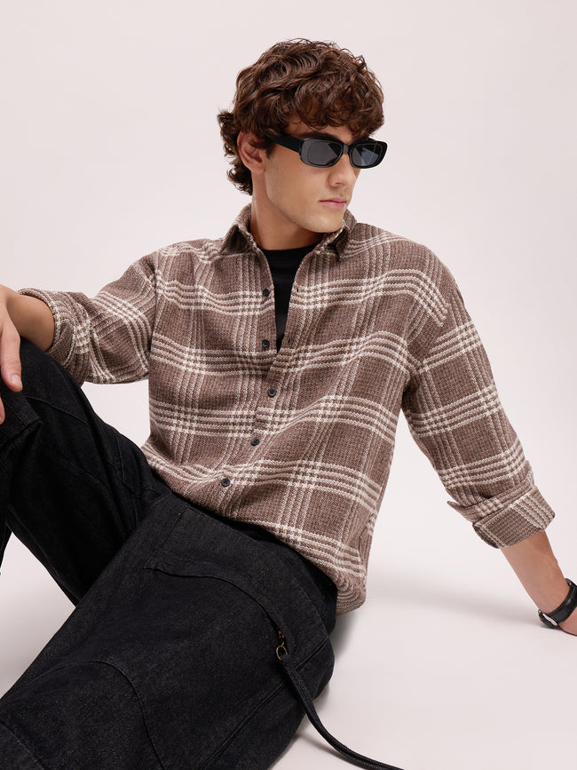 Men Brown Tartan Checked Shirt