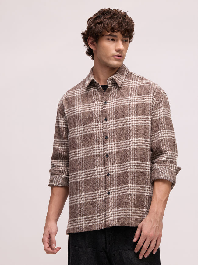 Men Brown Tartan Checked Shirt