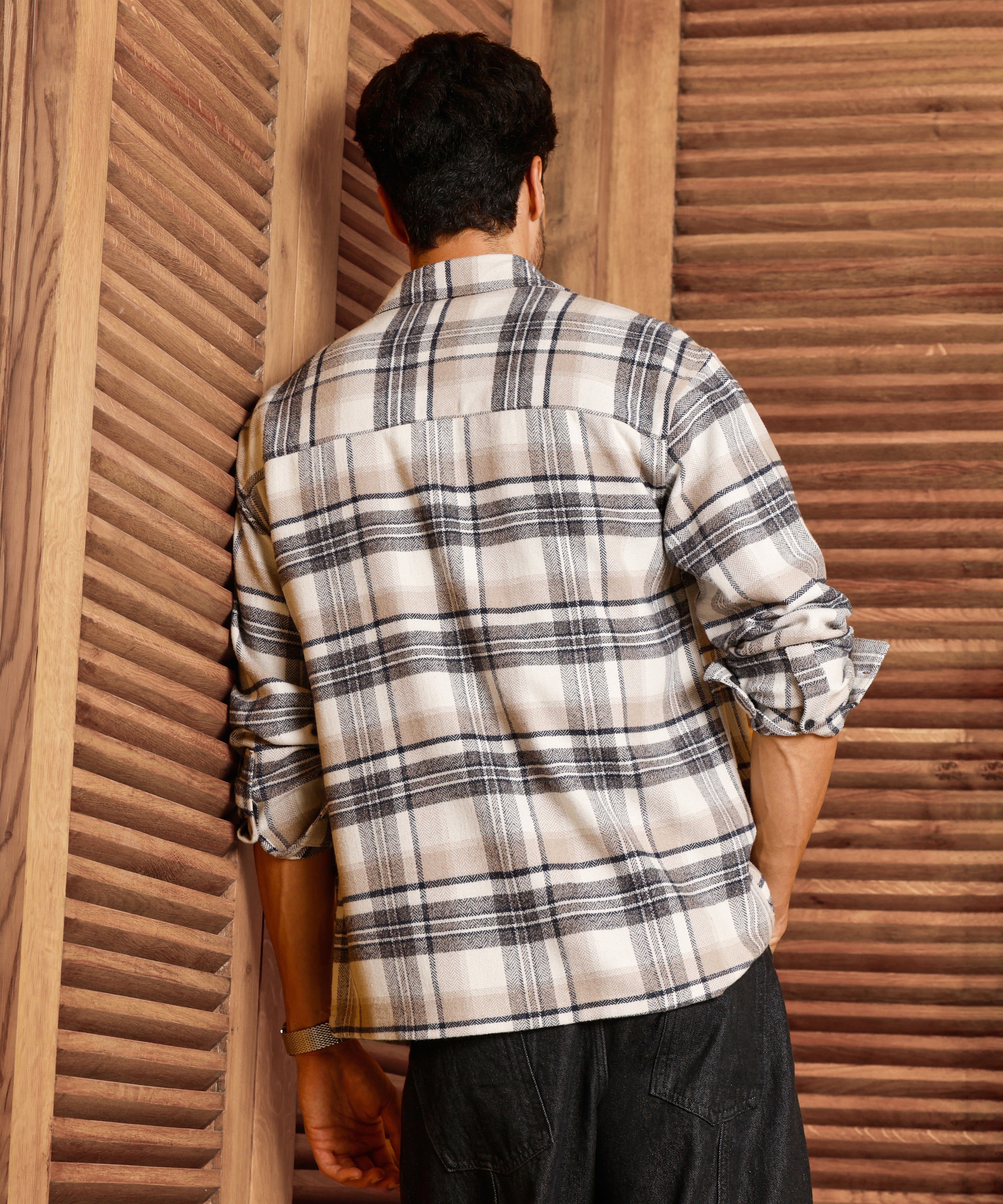 Men Beige Tartan Checked Shirt