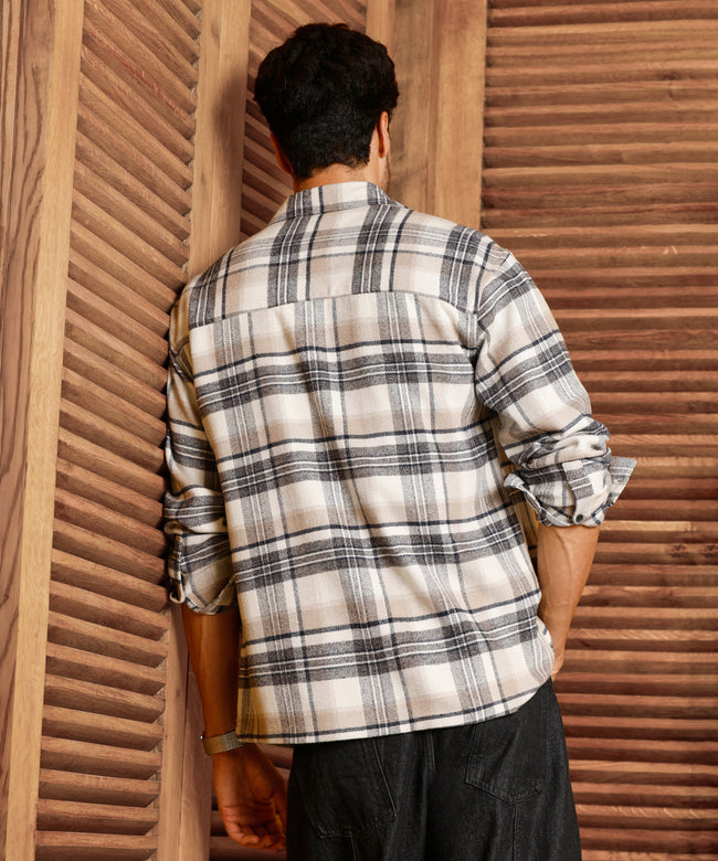 Men Beige Tartan Checked Shirt