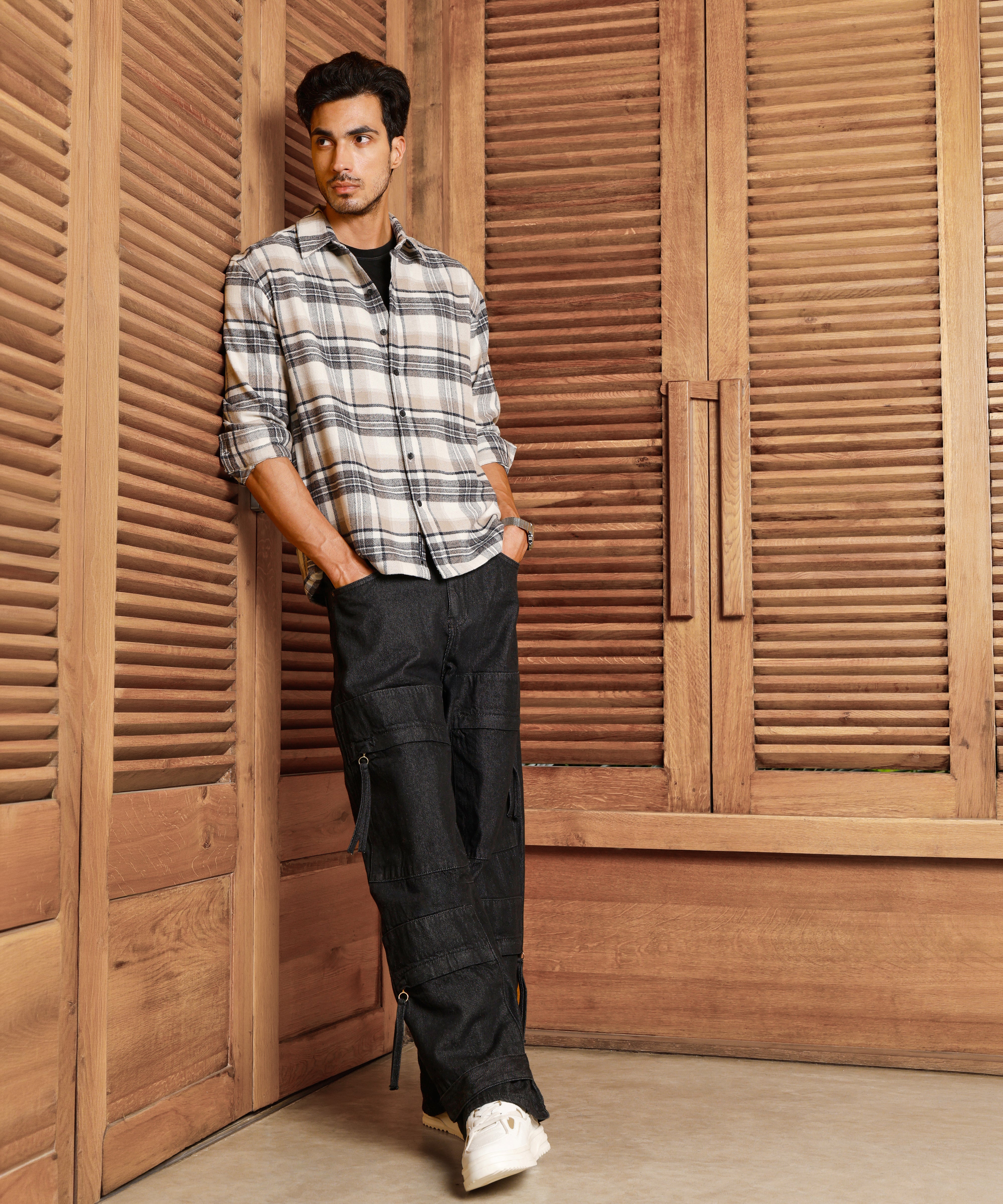 Men Beige Tartan Checked Shirt