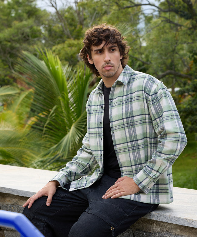 Men Green Tartan Checked Shirt