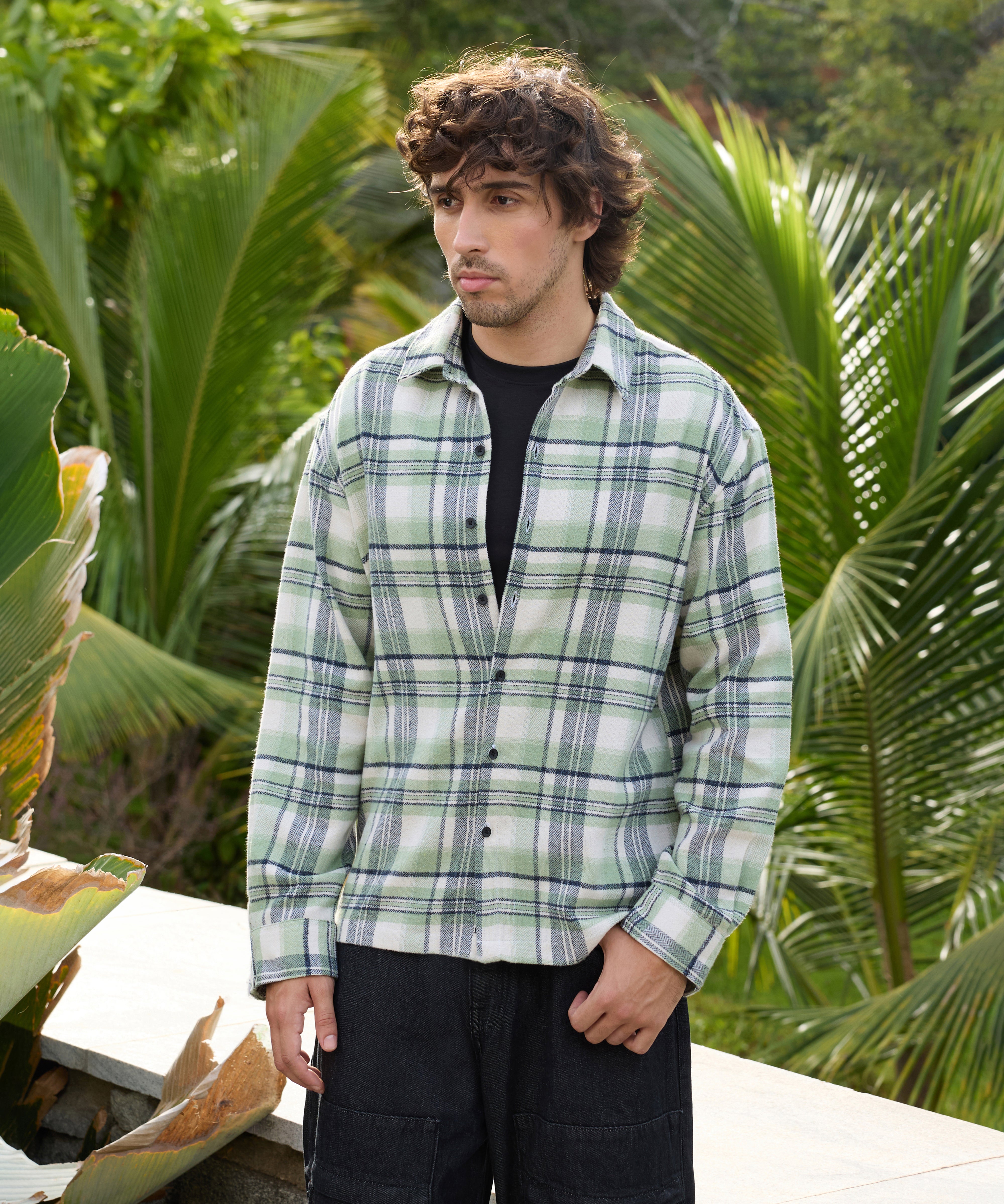 Men Green Tartan Checked Shirt
