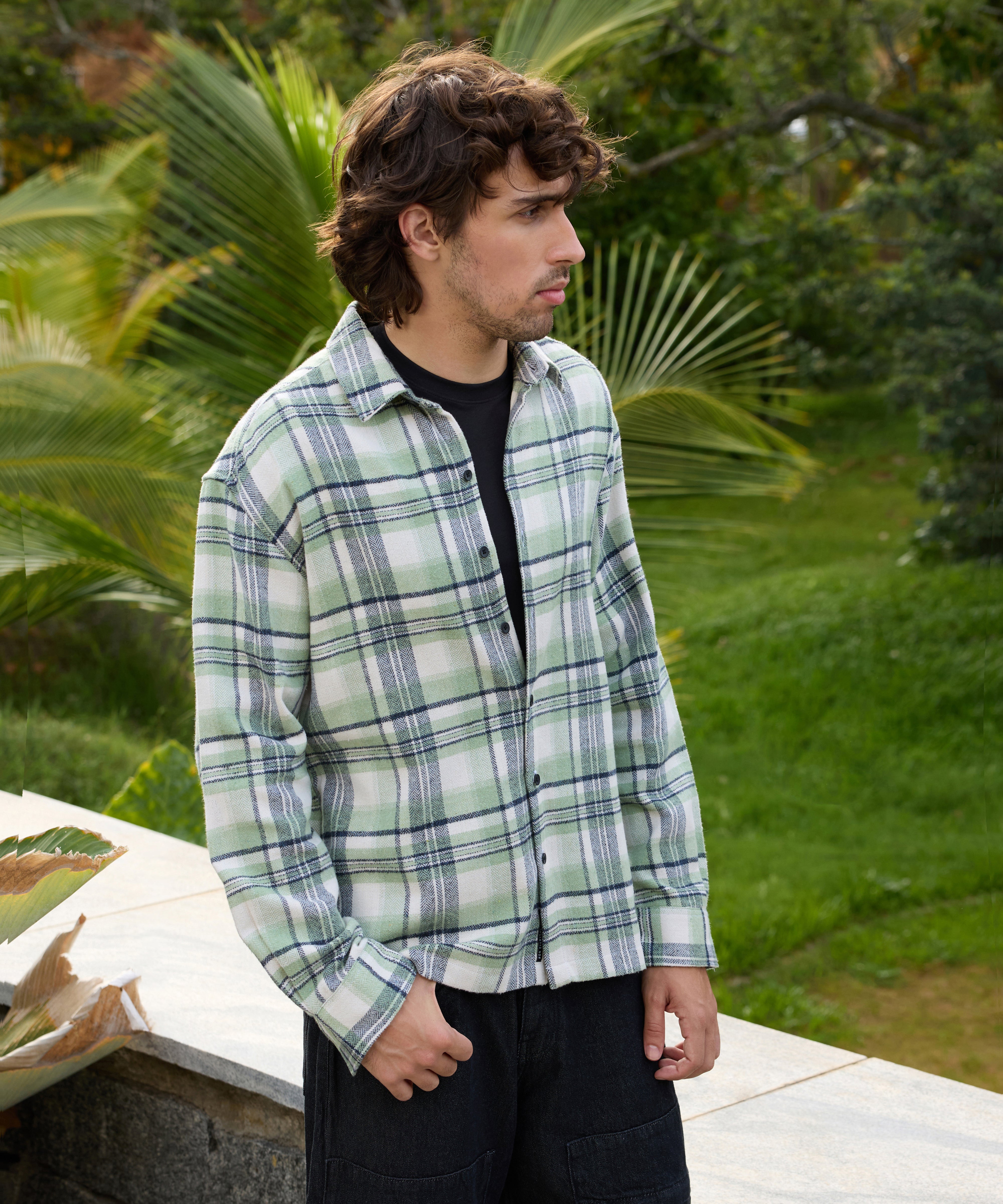 Men Green Tartan Checked Shirt