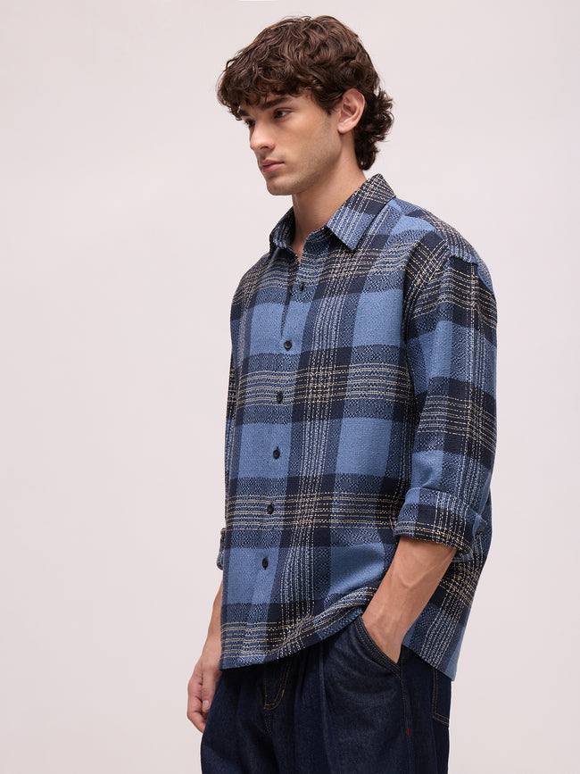 Men Blue Tartan Checked Shirt