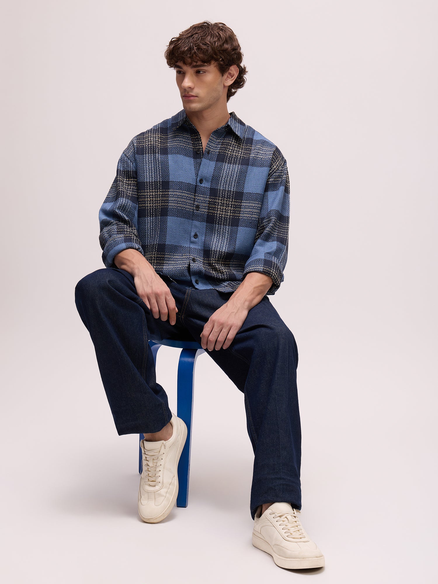 Men Blue Tartan Checked Shirt