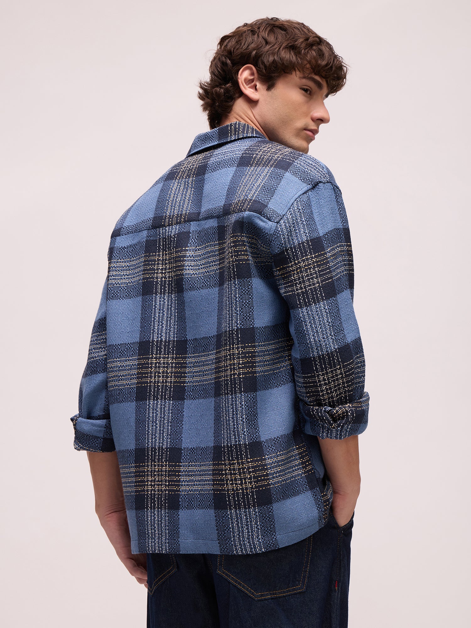 Men Blue Tartan Checked Shirt