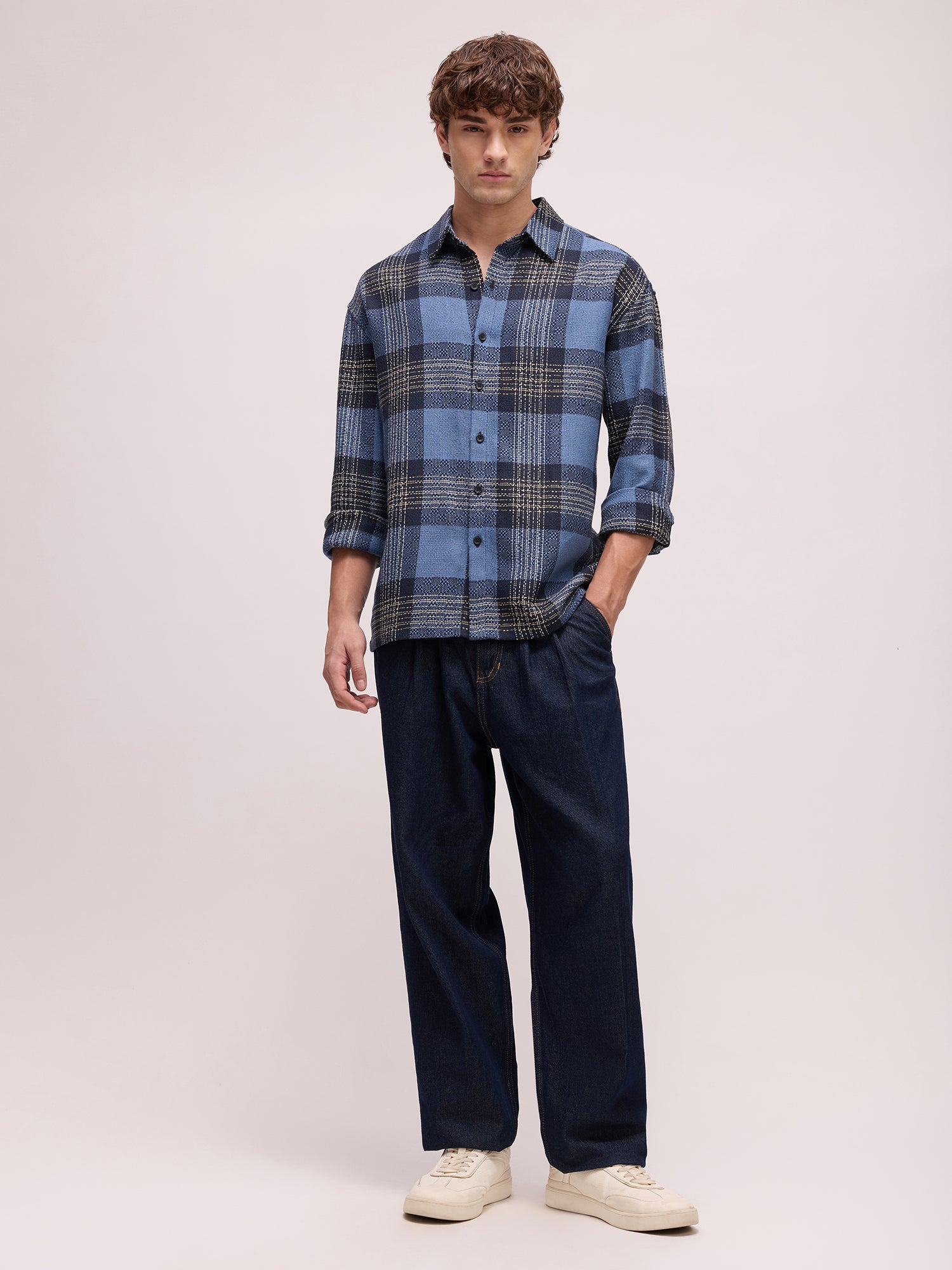 Men Blue Tartan Checked Shirt