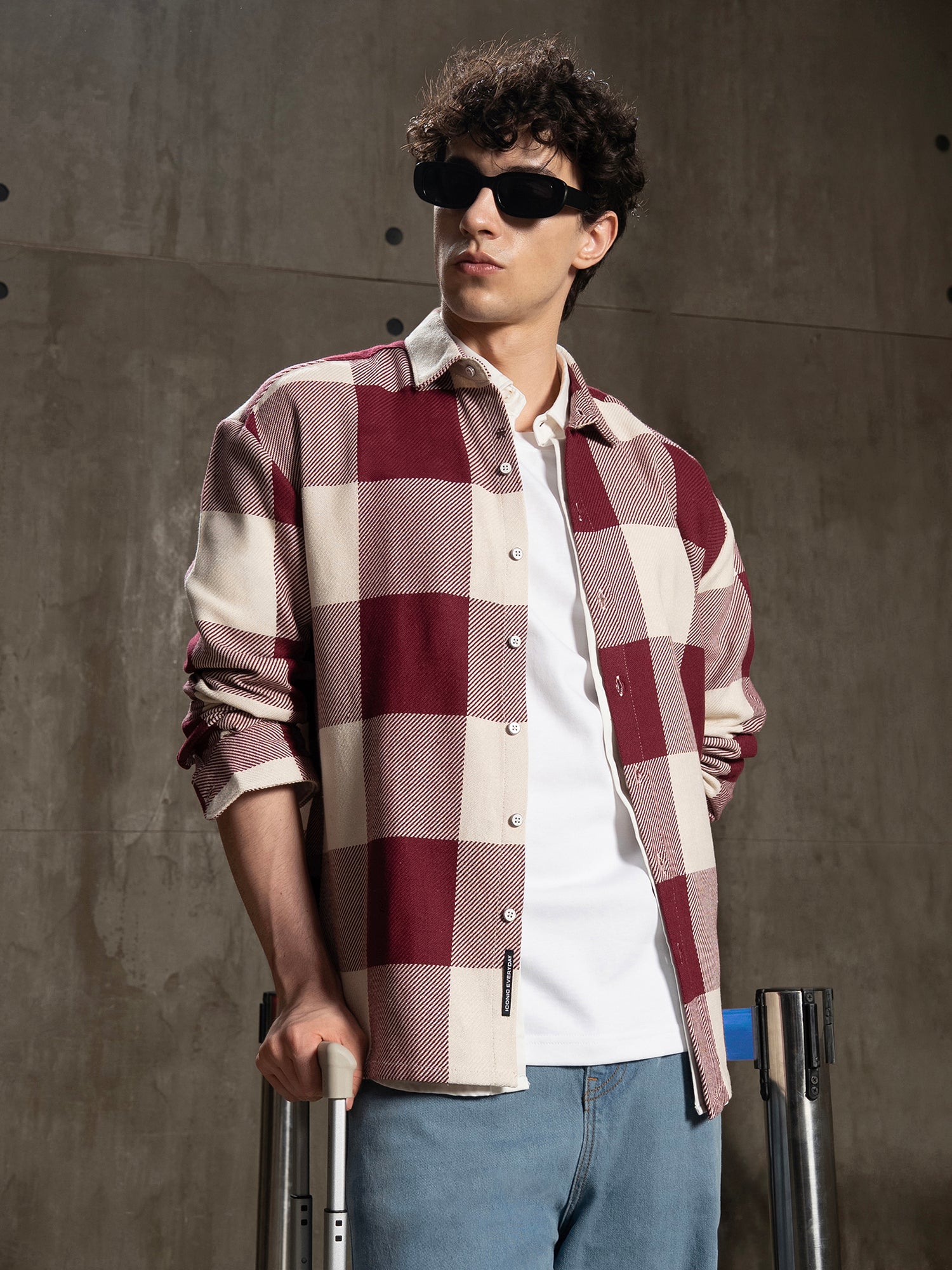 Men Burgundy Tartan Checked Shirt