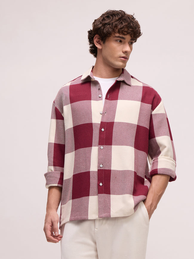Men Burgundy Tartan Checked Shirt