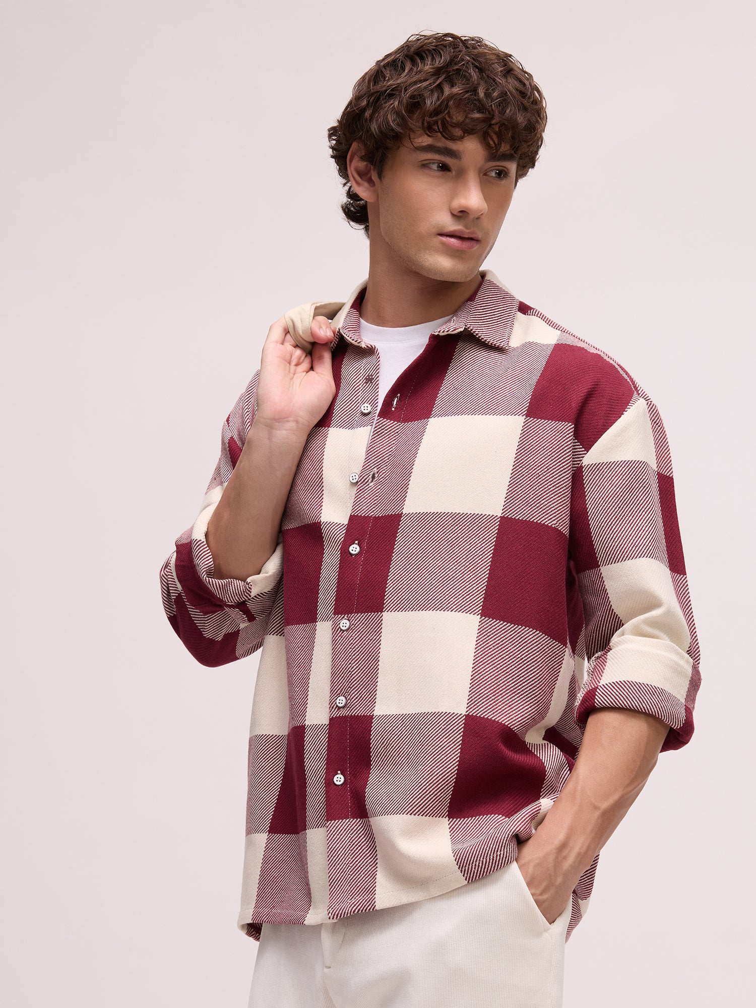 Men Burgundy Tartan Checked Shirt