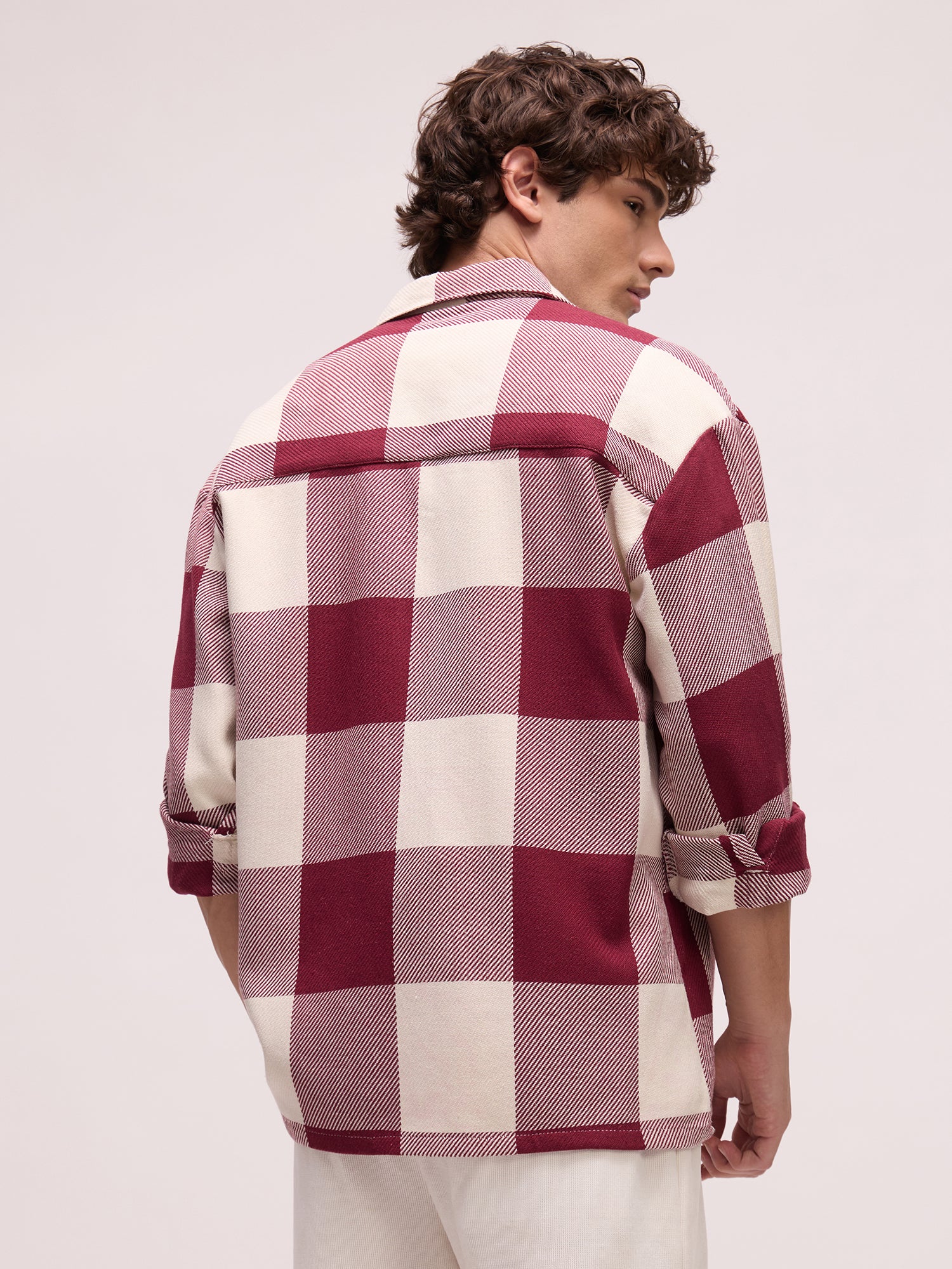 Men Burgundy Tartan Checked Shirt