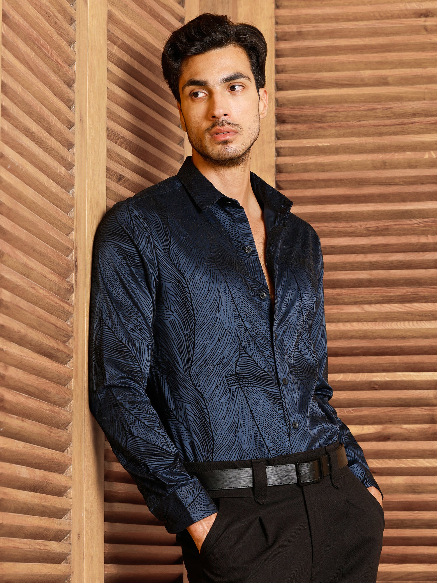 Men Navy Abstract Party Shirt