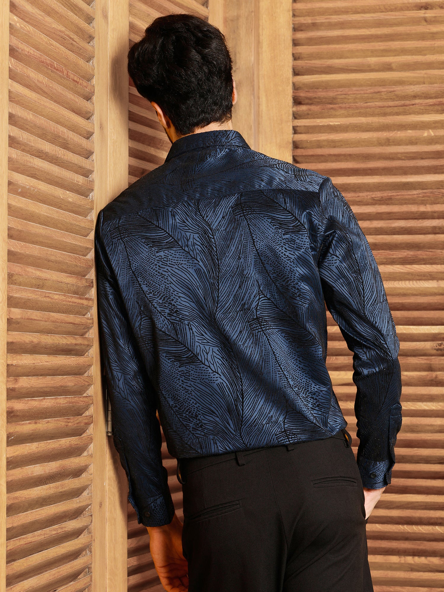Men Navy Abstract Party Shirt