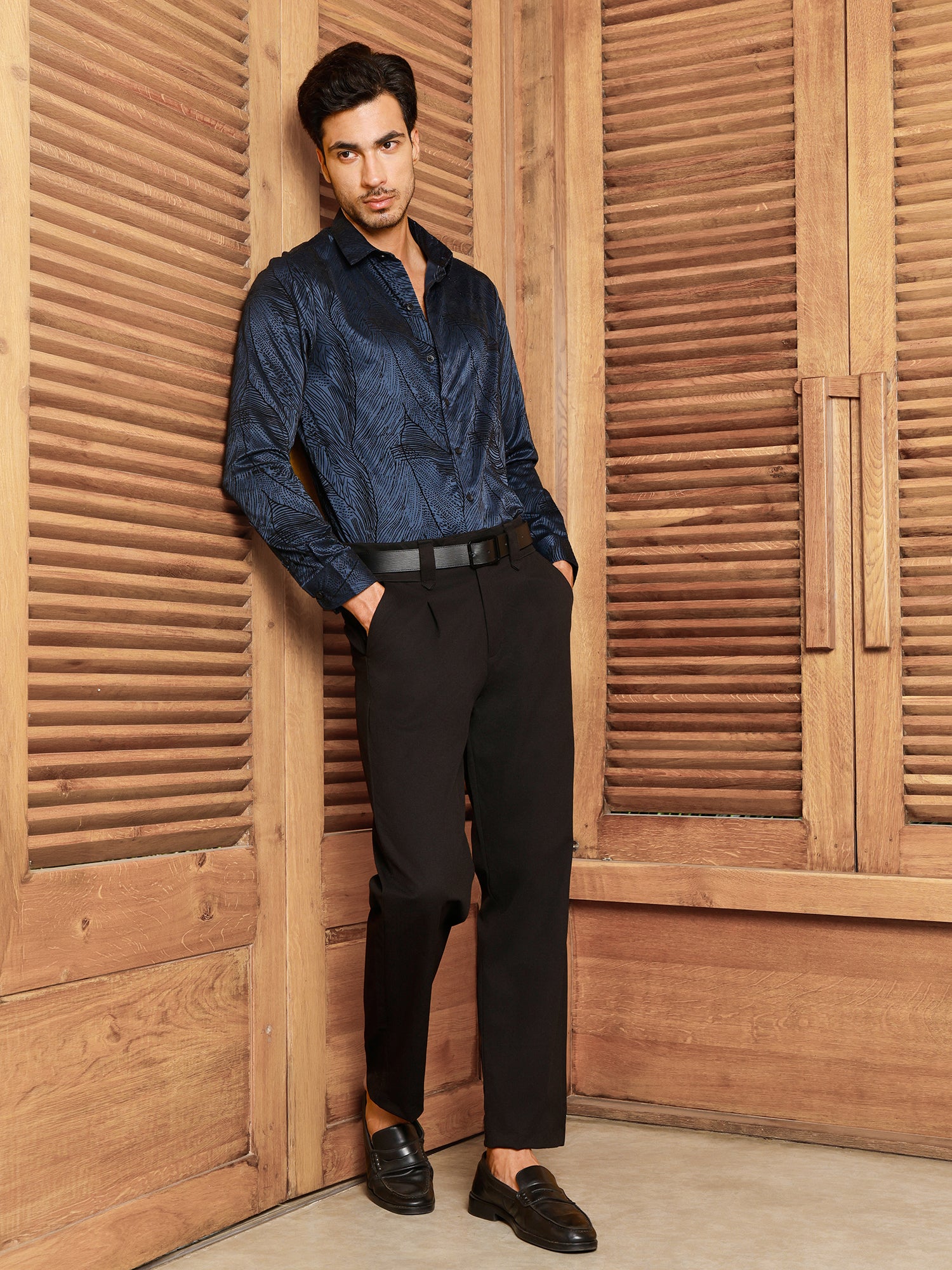 Men Navy Abstract Party Shirt