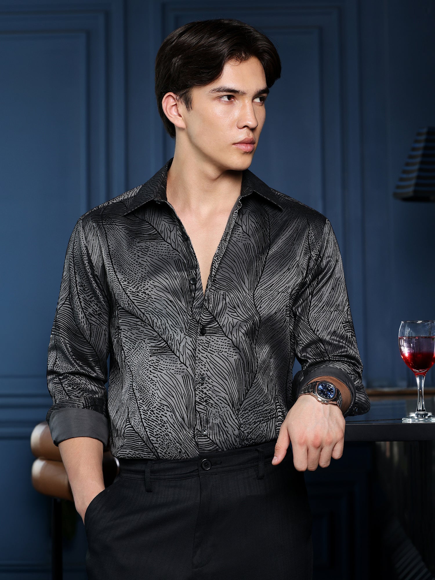 Men Charcoal Abstract Print Shirt
