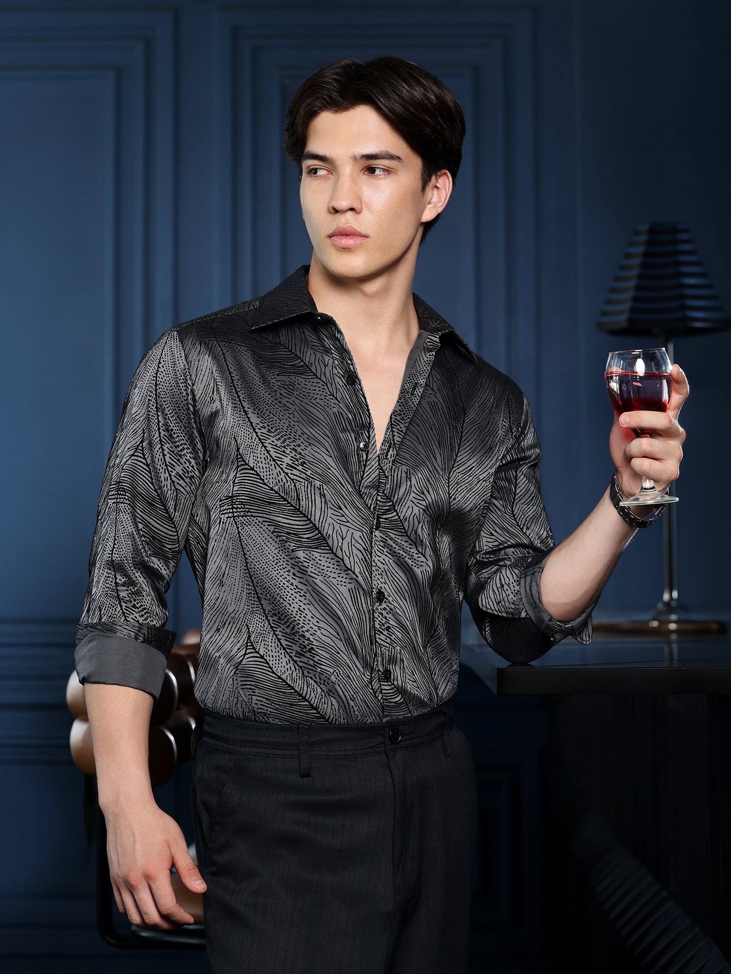 Men Charcoal Abstract Print Shirt