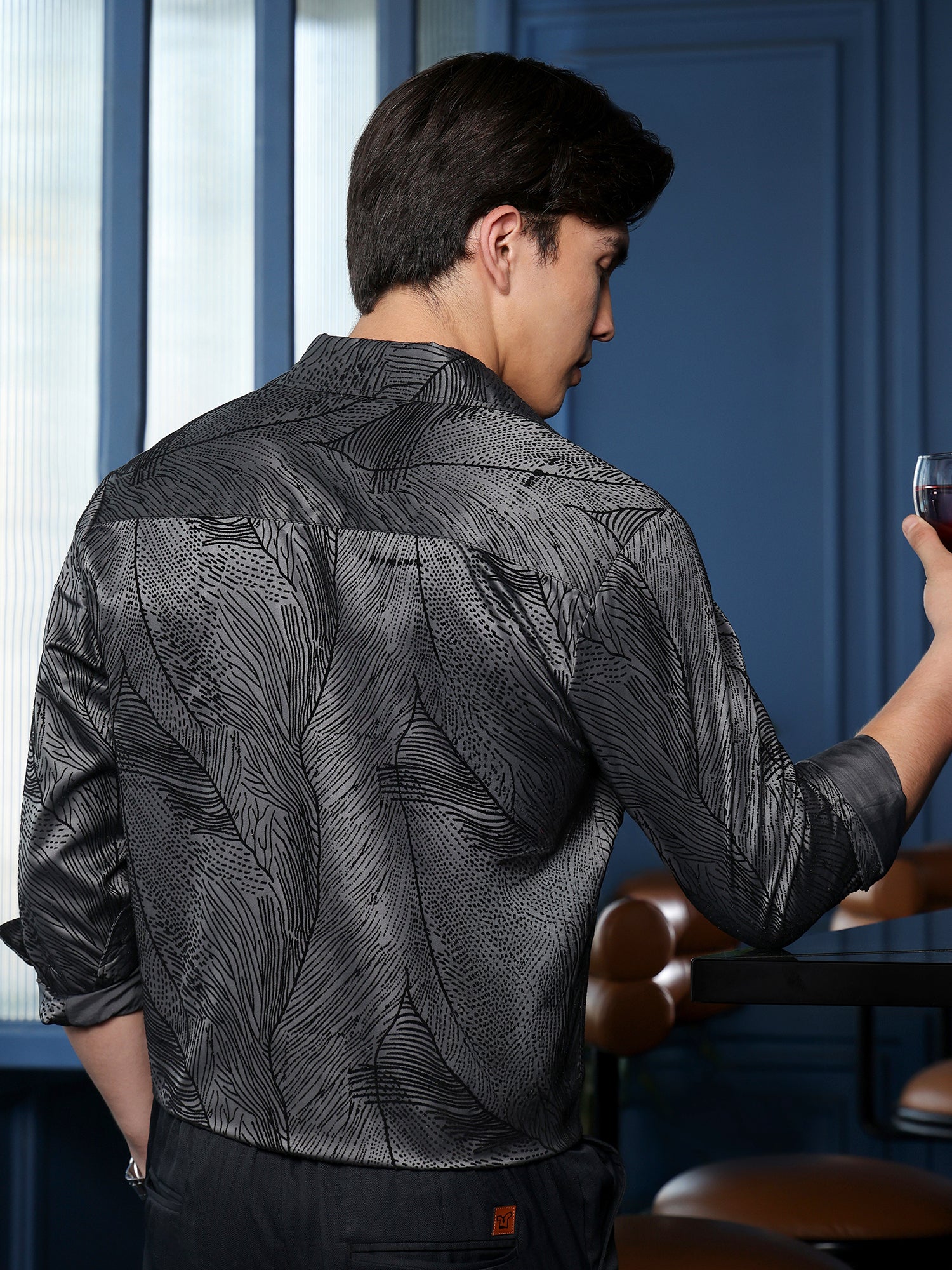 Men Charcoal Abstract Print Shirt