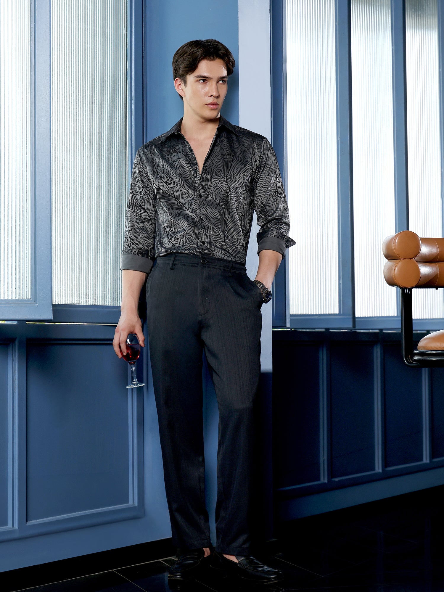 Men Charcoal Abstract Print Shirt