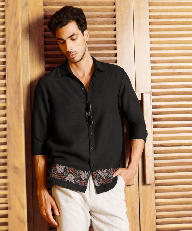 Men Black Floral Print Shirt