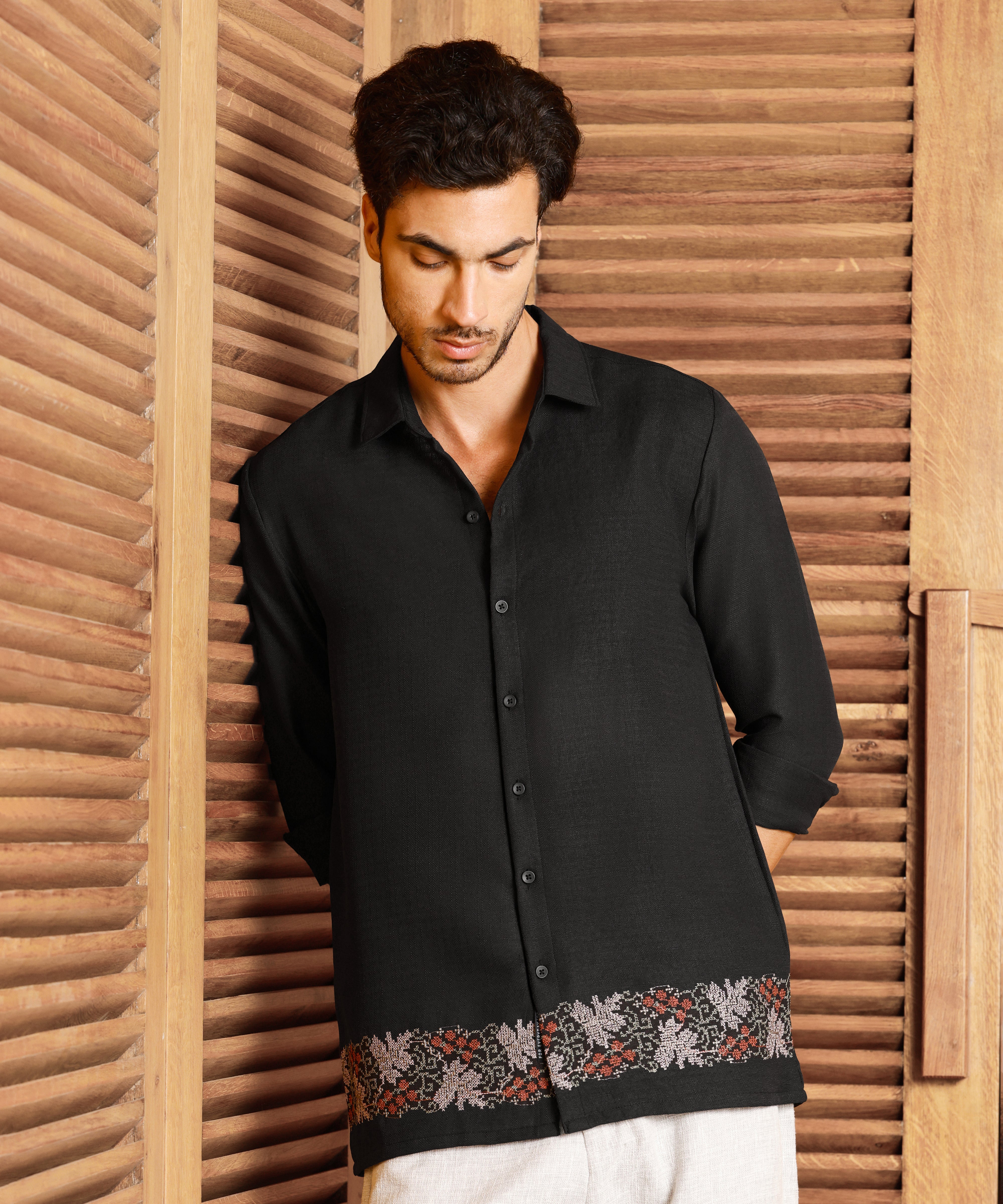 Men Black Floral Print Shirt