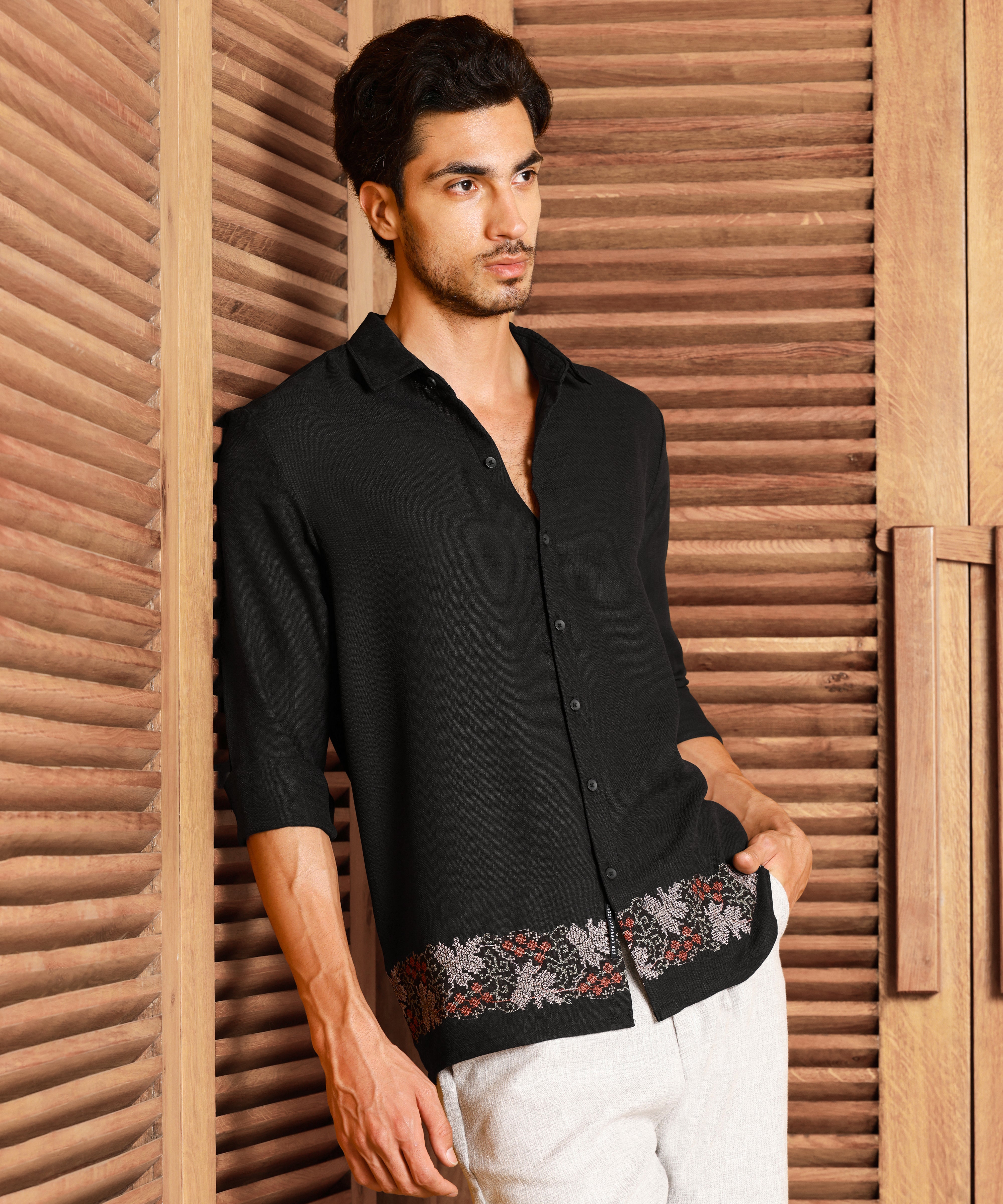 Men Black Floral Print Shirt
