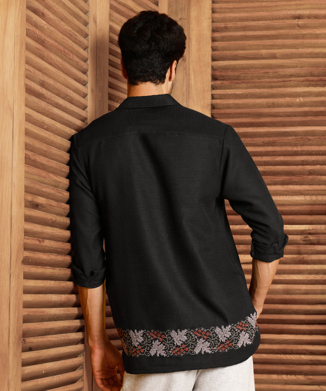 Men Black Floral Print Shirt