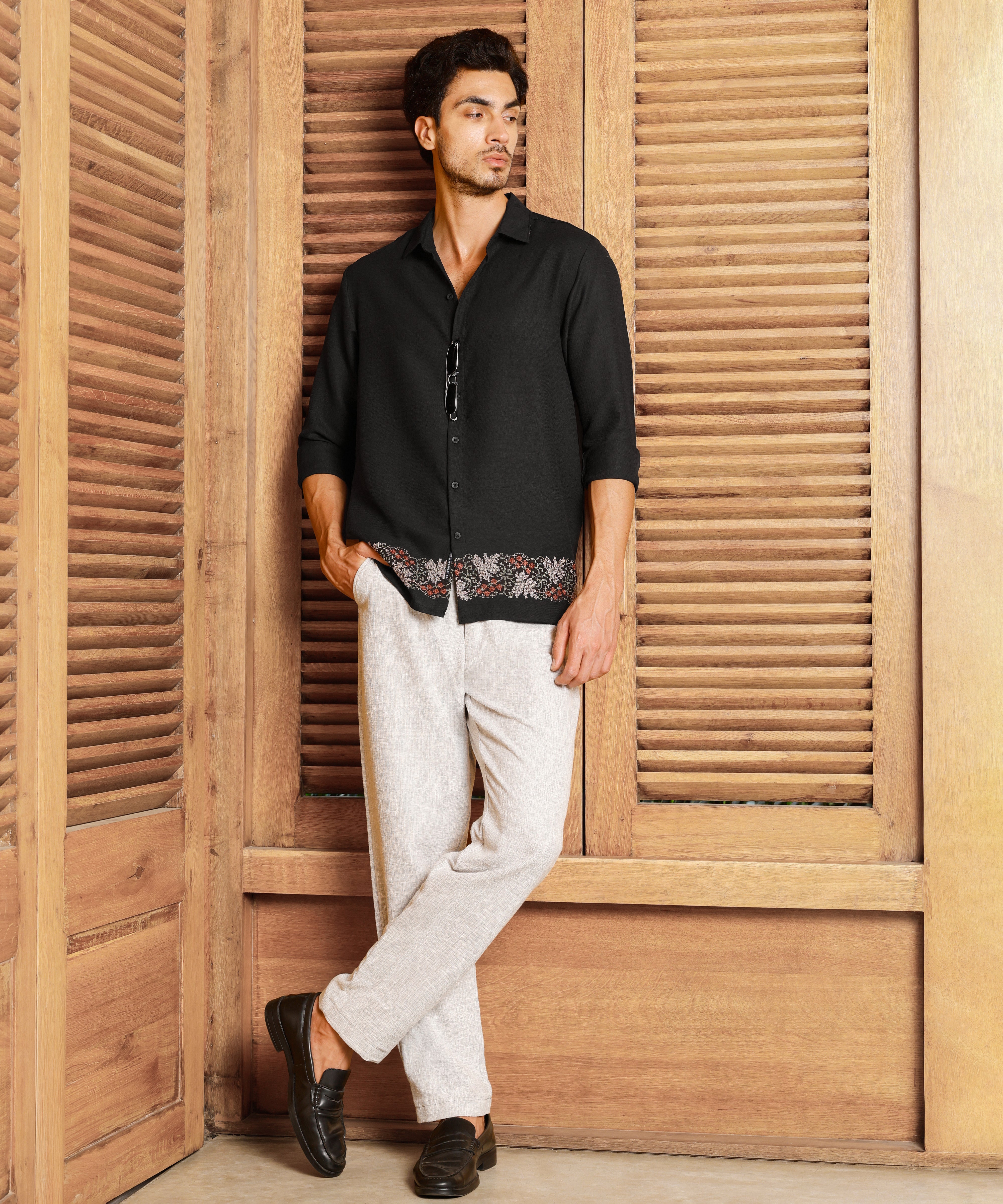 Men Black Floral Print Shirt