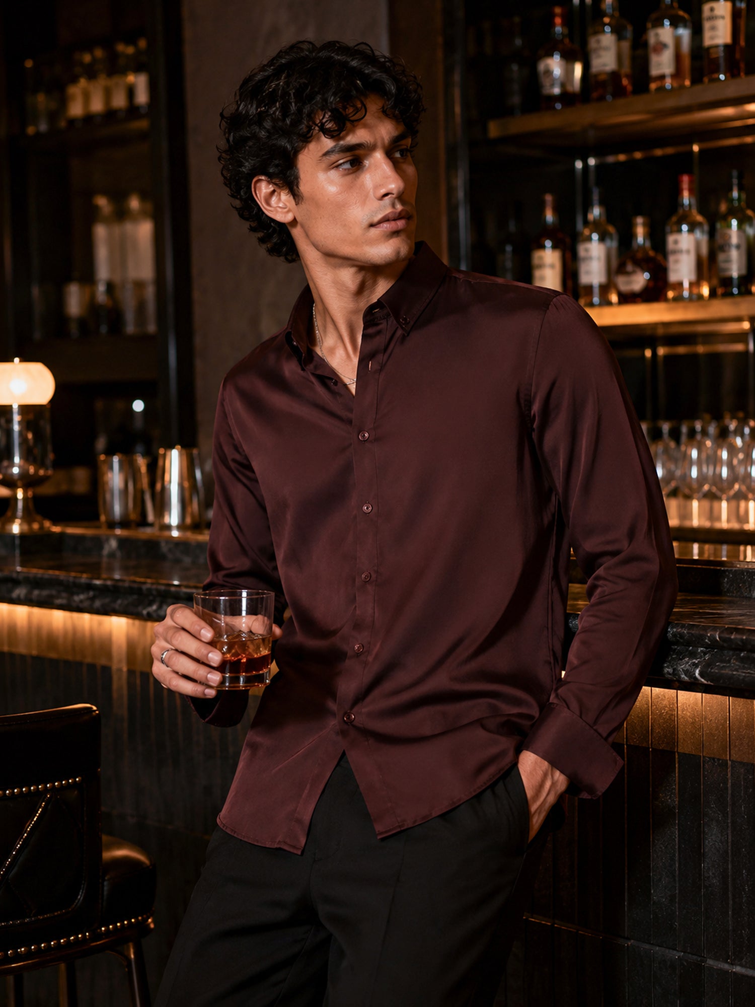 Men Brown Solid Party Shirt