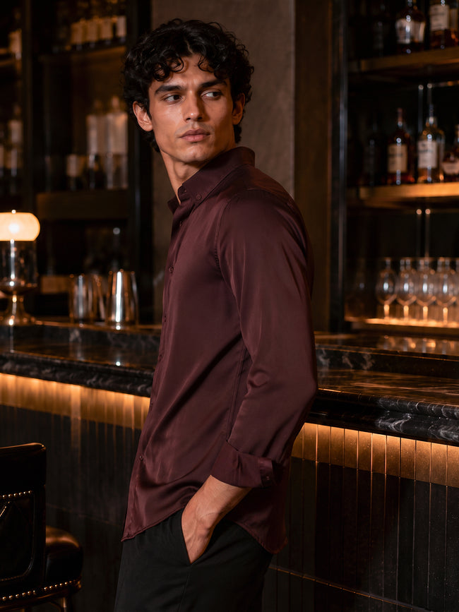 Men Brown Solid Party Shirt