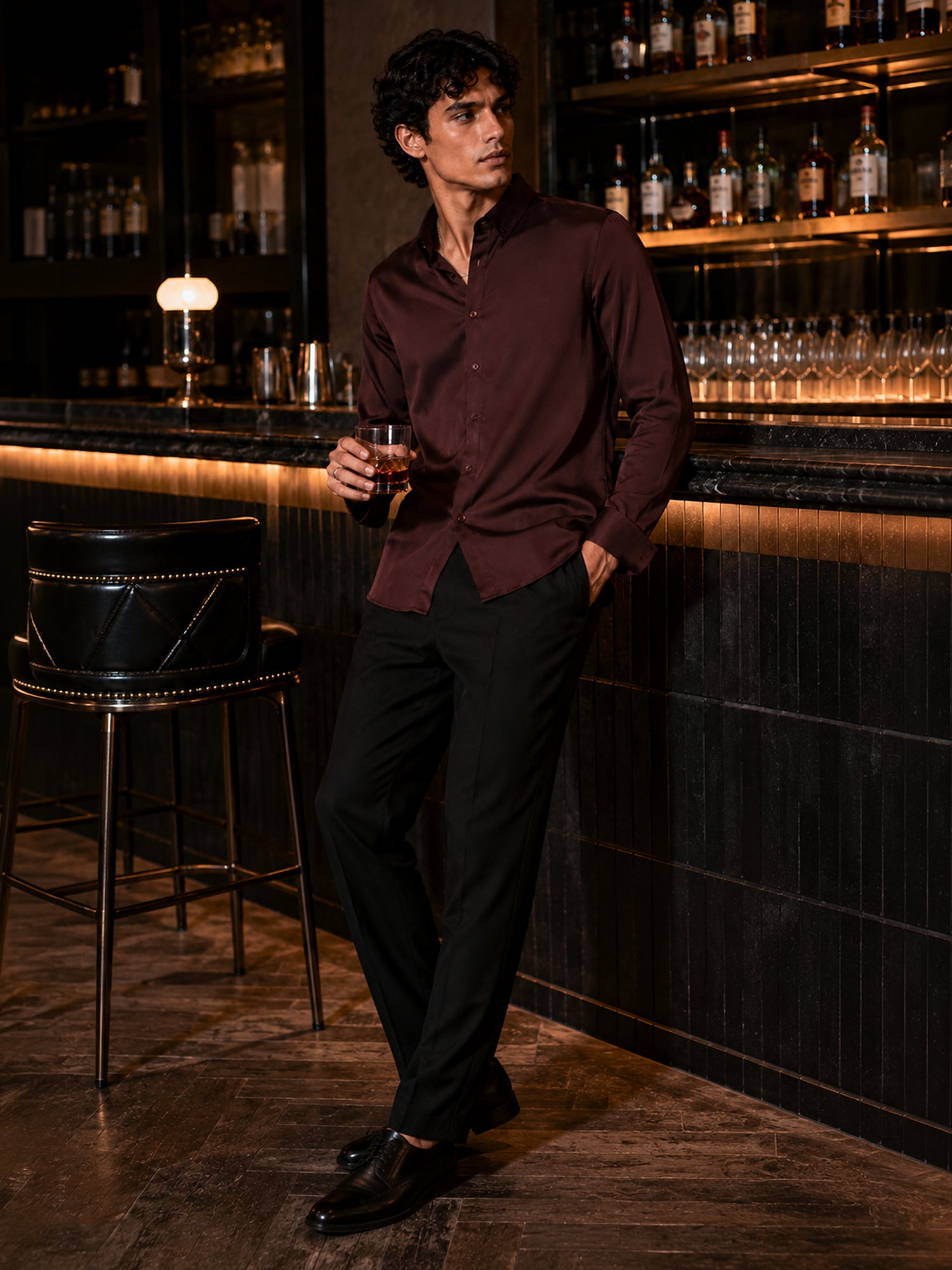 Men Brown Solid Party Shirt