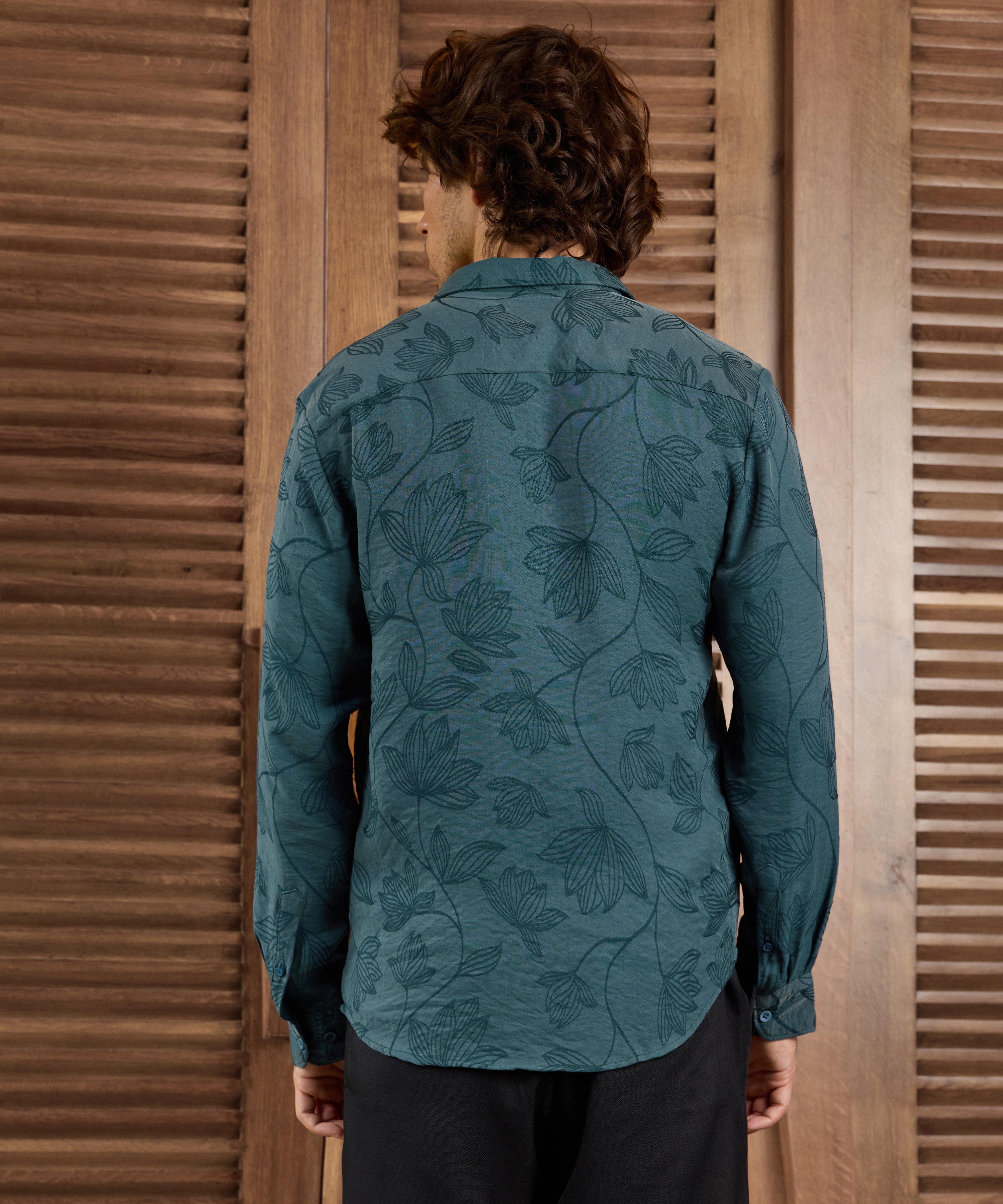 Men Teal Self Design Shirt