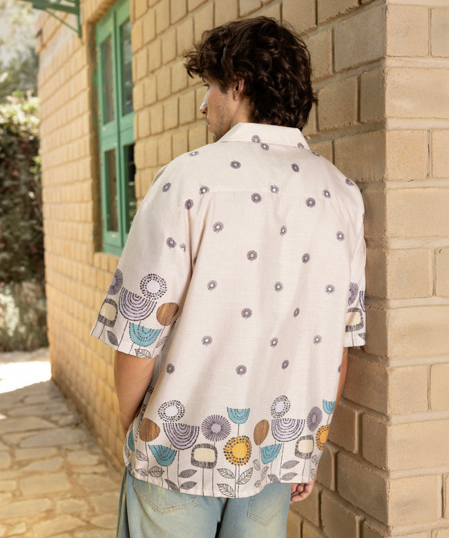 Men Beige Floral Oversized Shirt