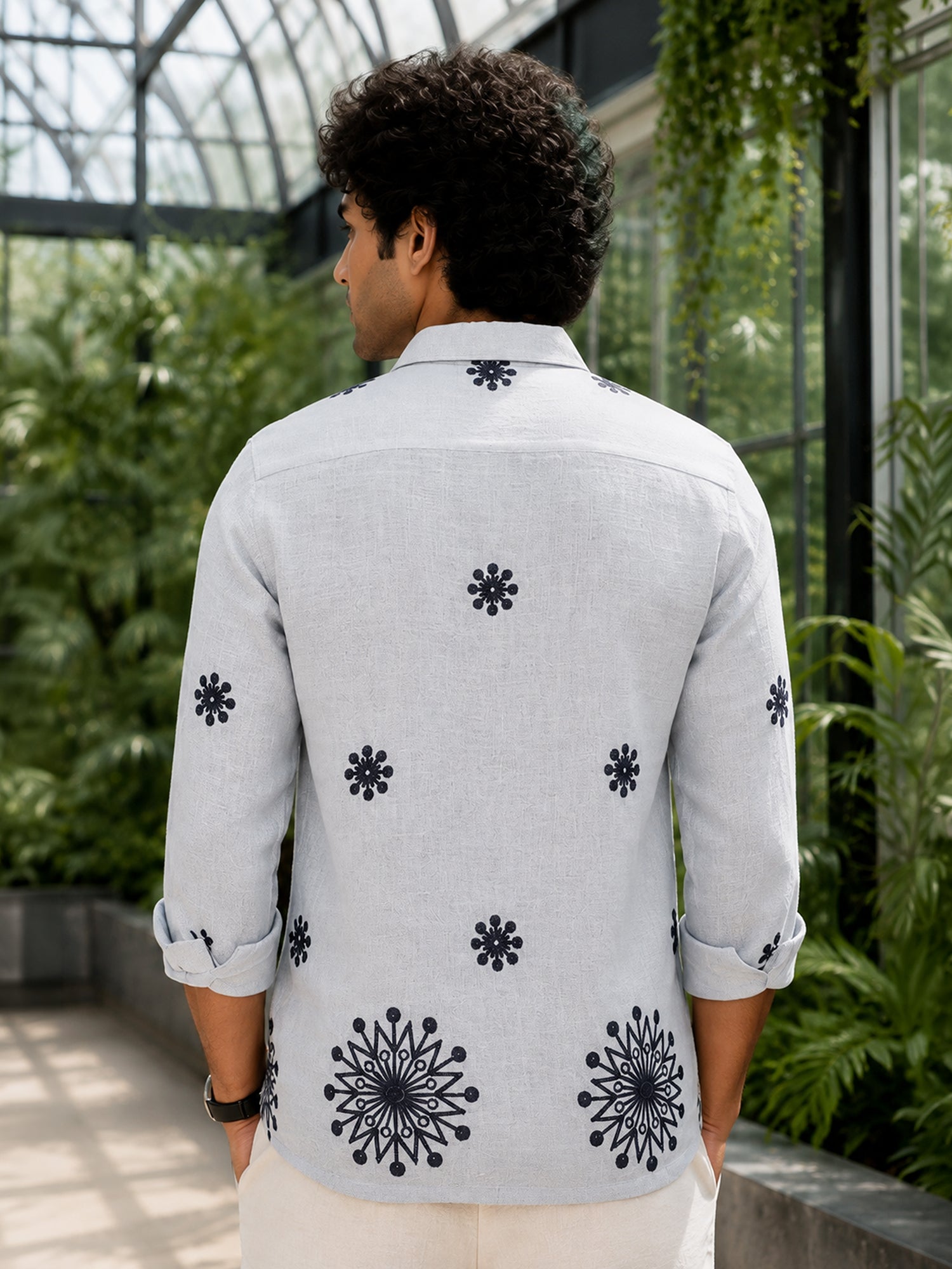 Men Light Grey Floral Print Shirt