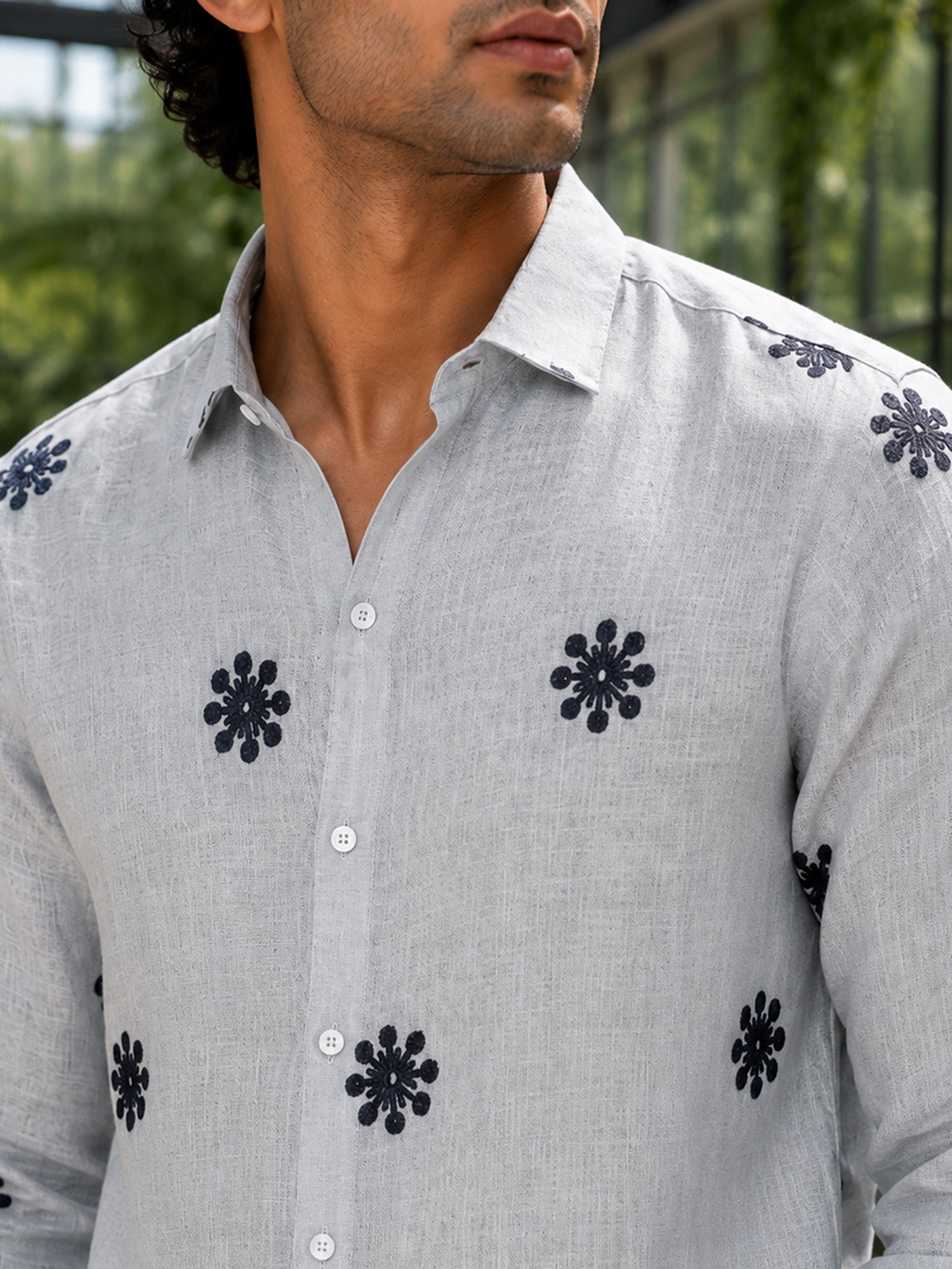 Men Light Grey Floral Print Shirt