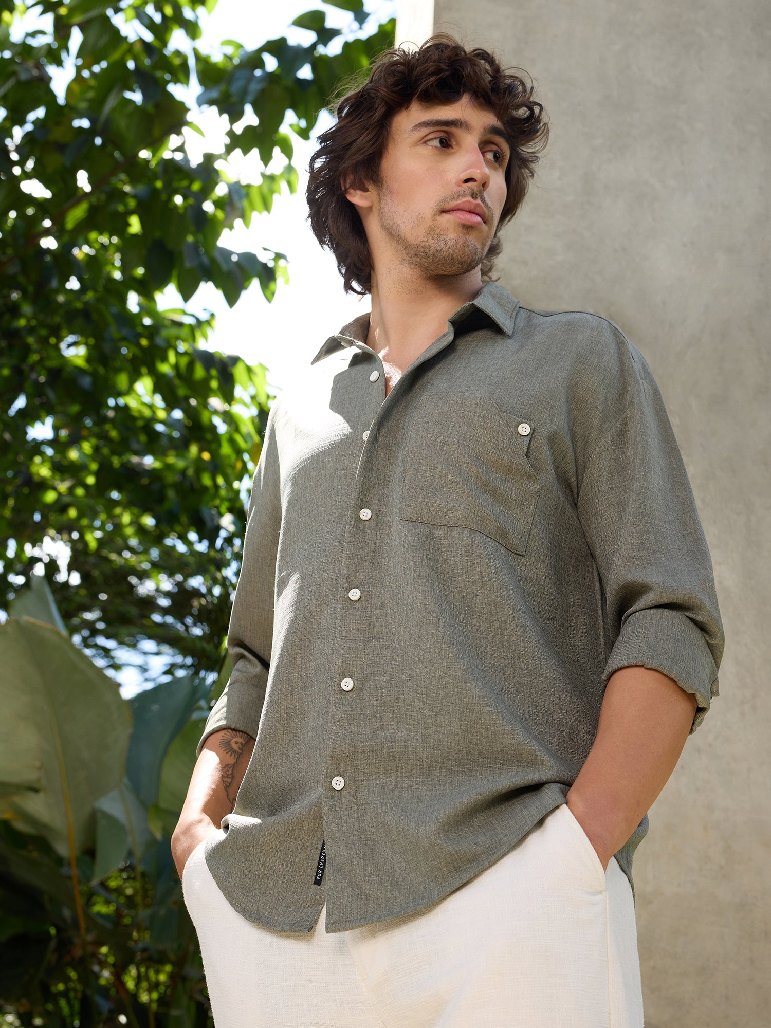 Men Green Solid Shirt